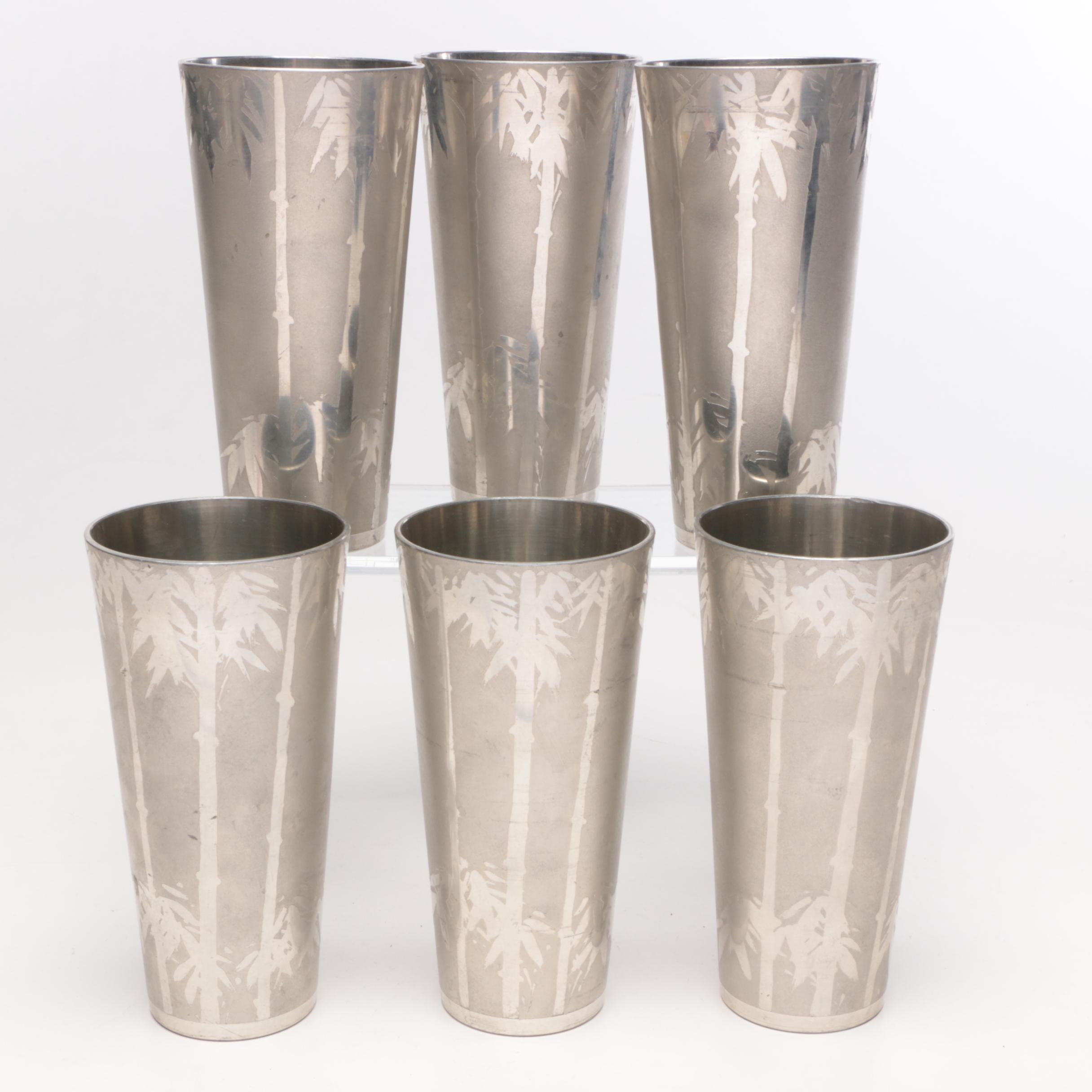 Stainless Steel Palm Tree Etched Drinking Glasses, Circa 1940s EBTH