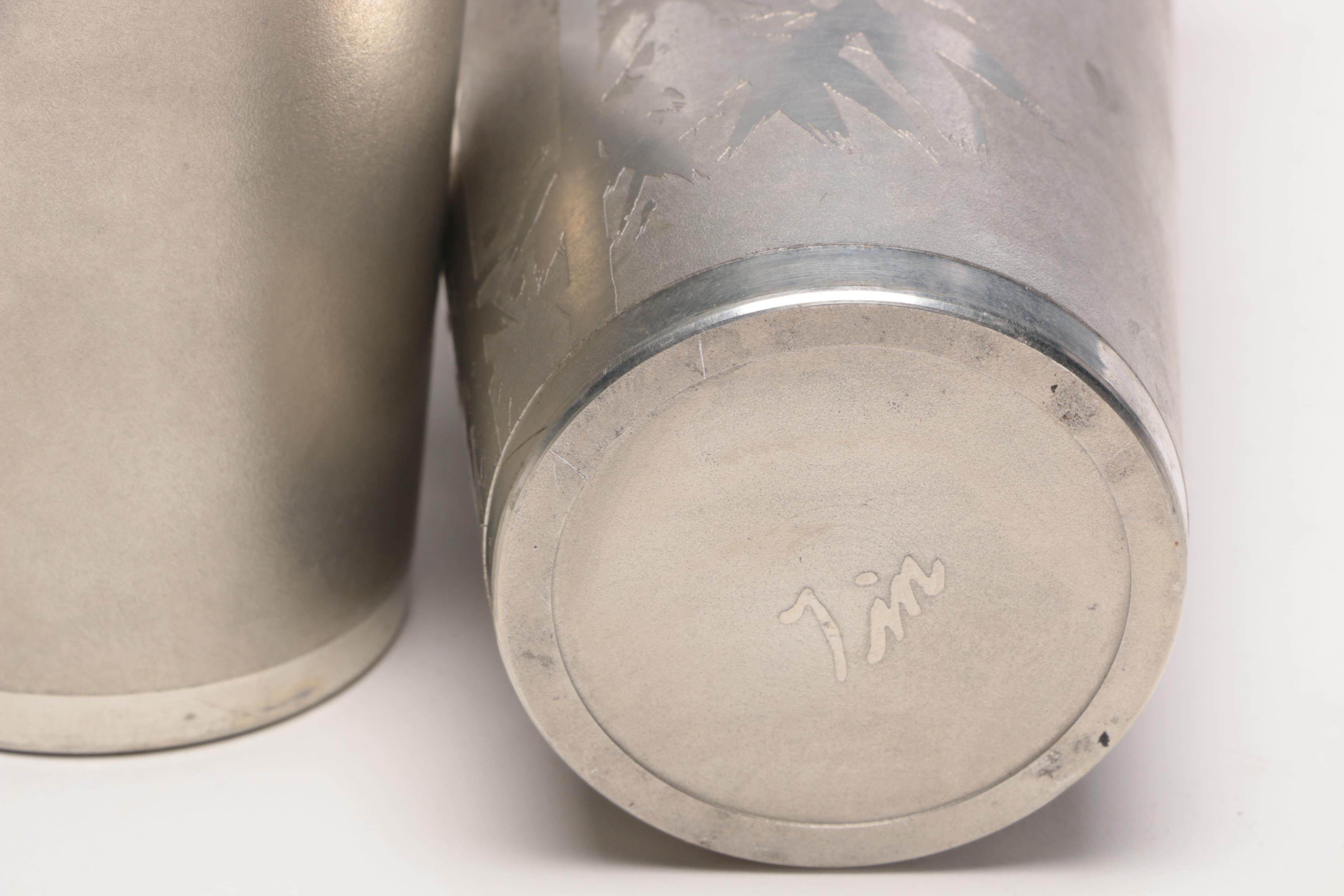 Stainless Steel Palm Tree Etched Drinking Glasses, Circa 1940s EBTH