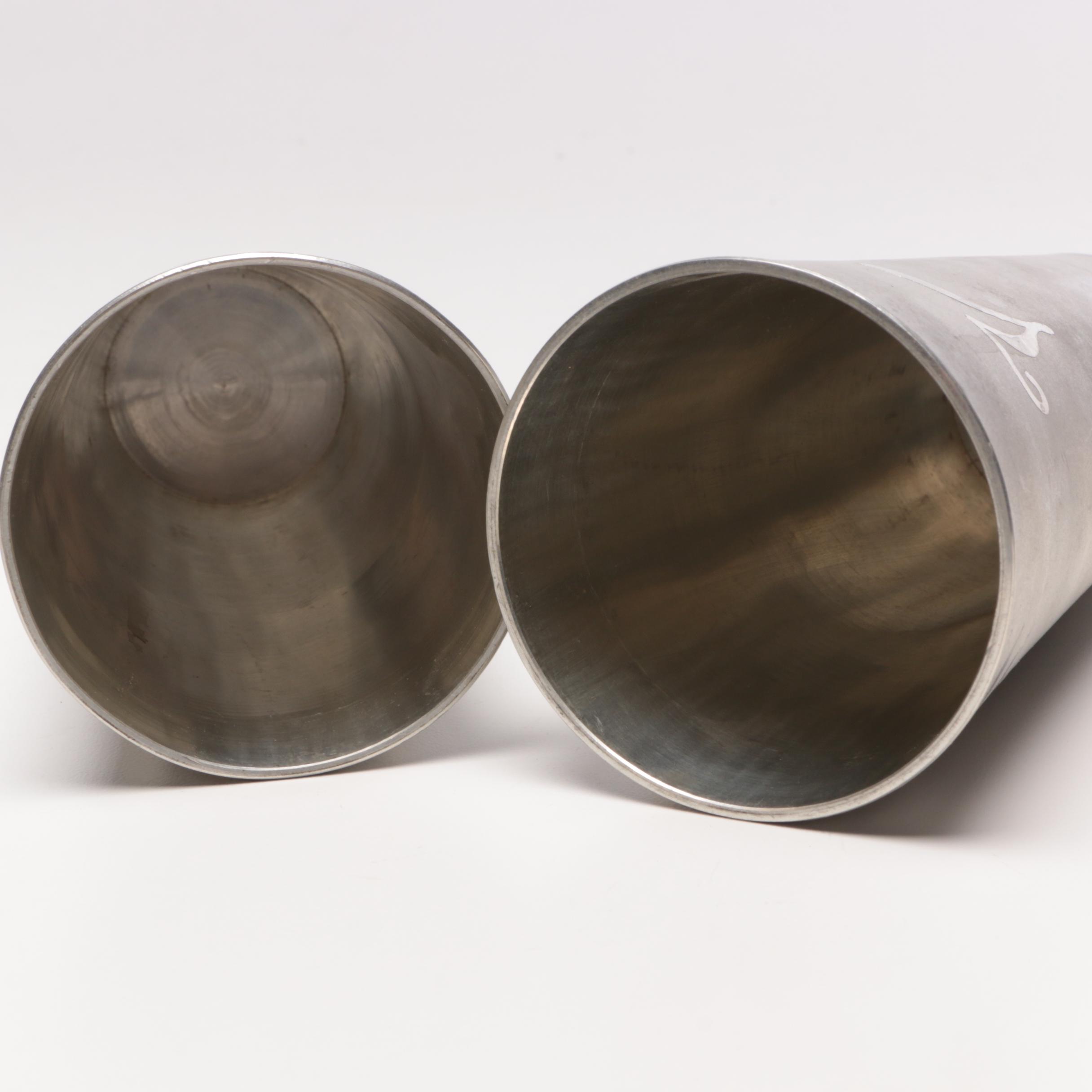 Stainless Steel Palm Tree Etched Drinking Glasses, Circa 1940s EBTH