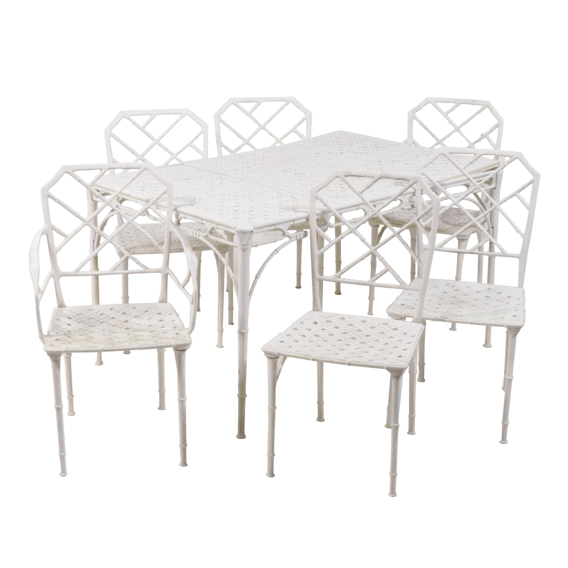 White Painted Cast Iron Patio Table And Chairs Mid To Late 20th