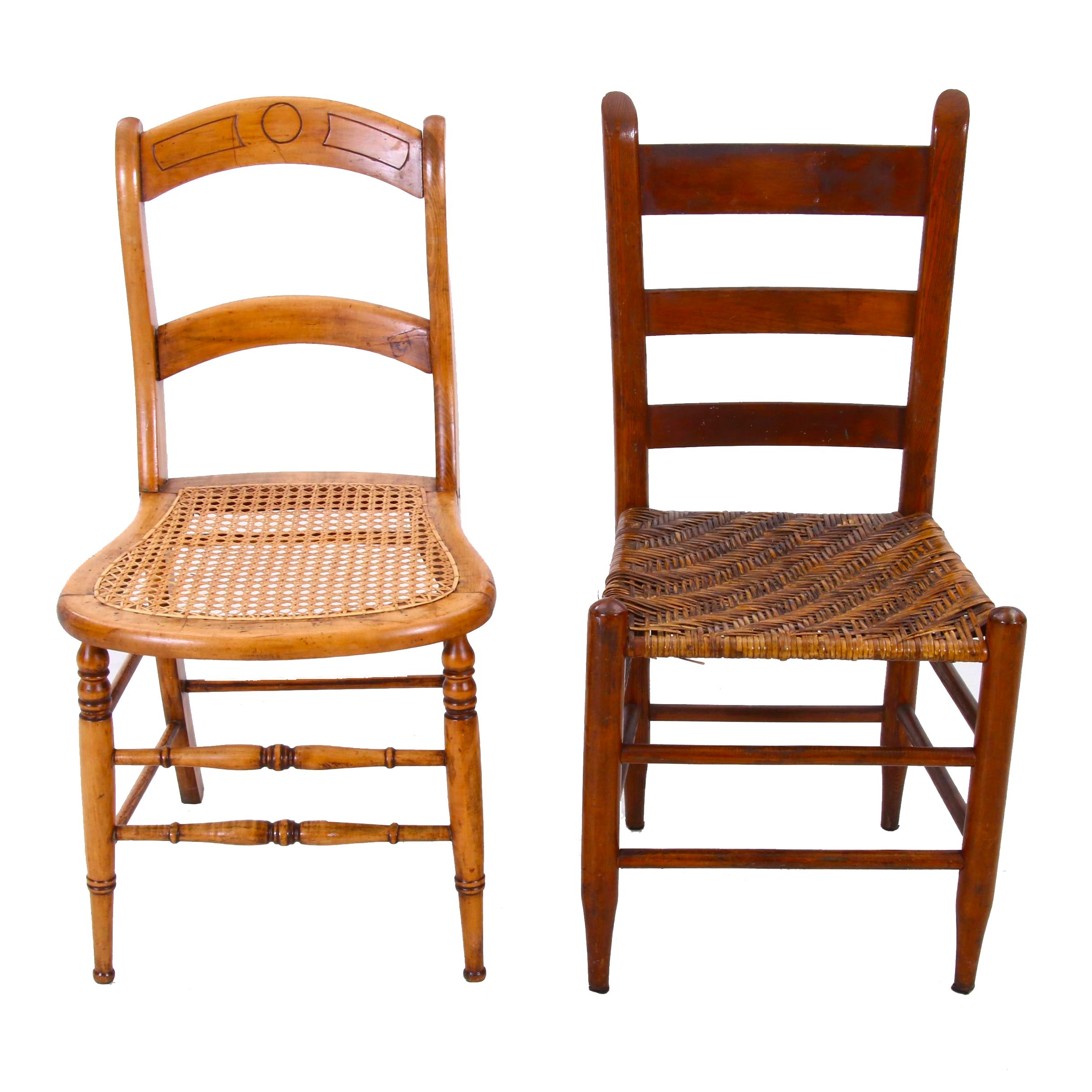 Woven Hickory Seat and Cane Seat Ladder Back Chairs EBTH