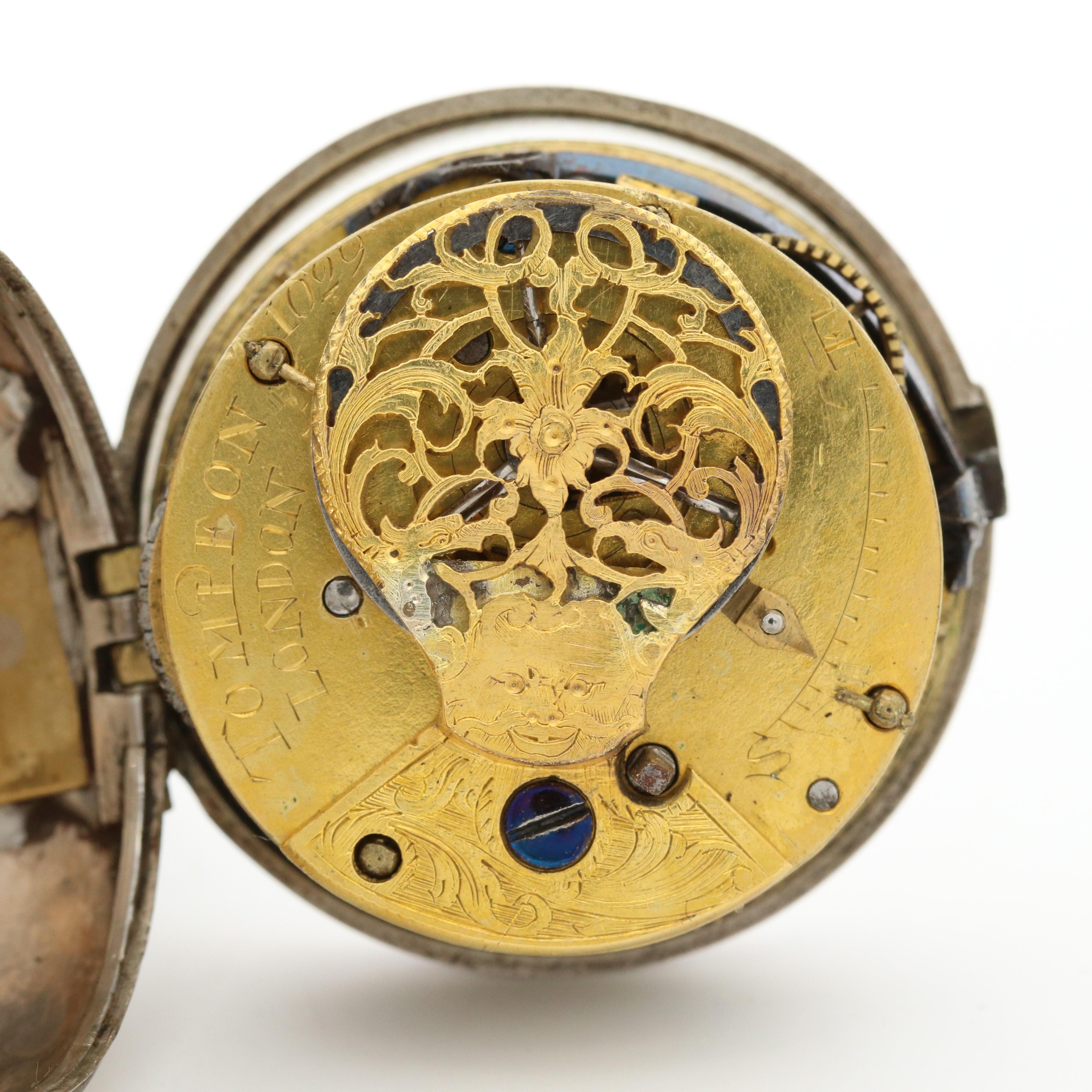 Sterling Silver Double Case Tompeon Pocket Watch With Handmade Wall