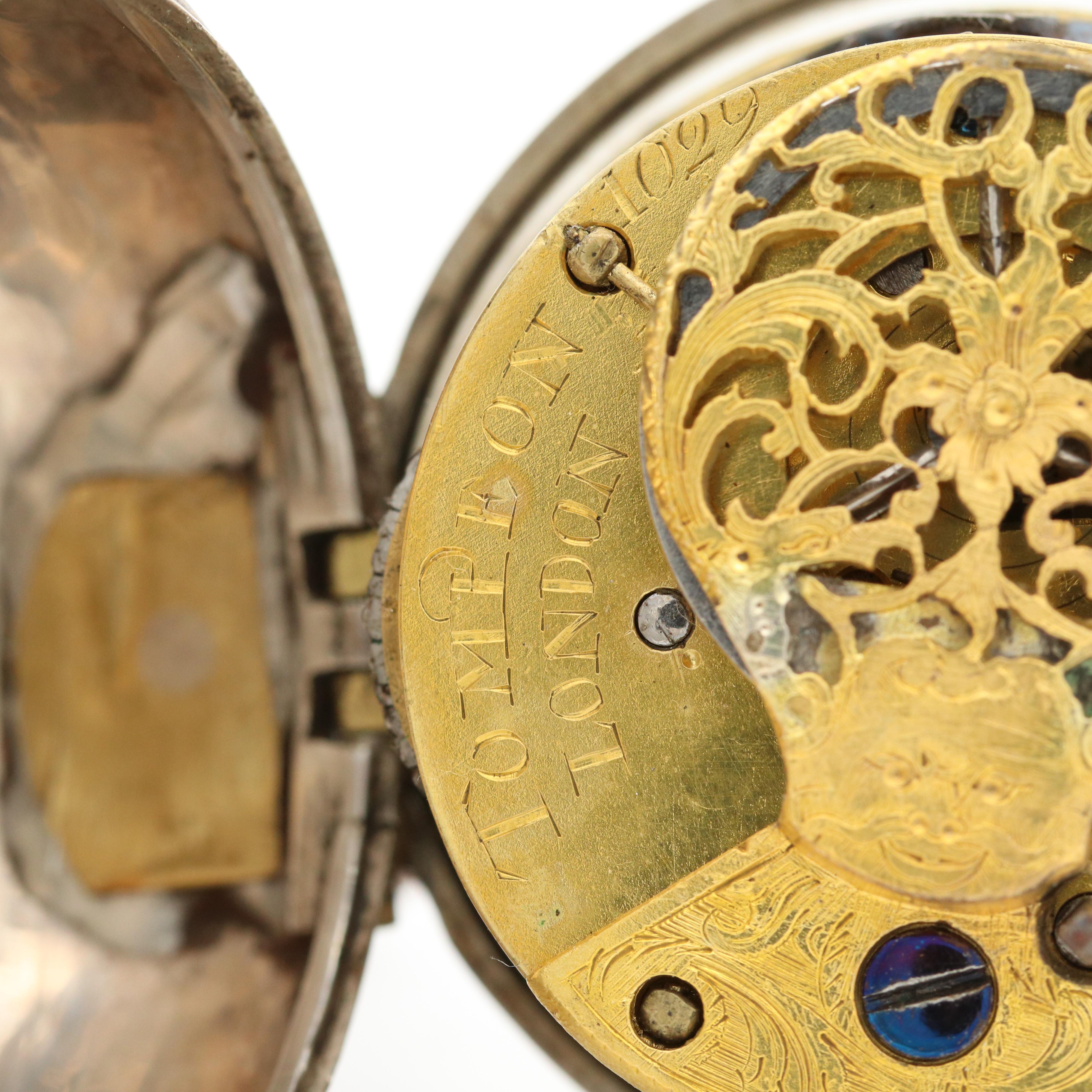 Sterling Silver Double Case Tompeon Pocket Watch With Handmade Wall