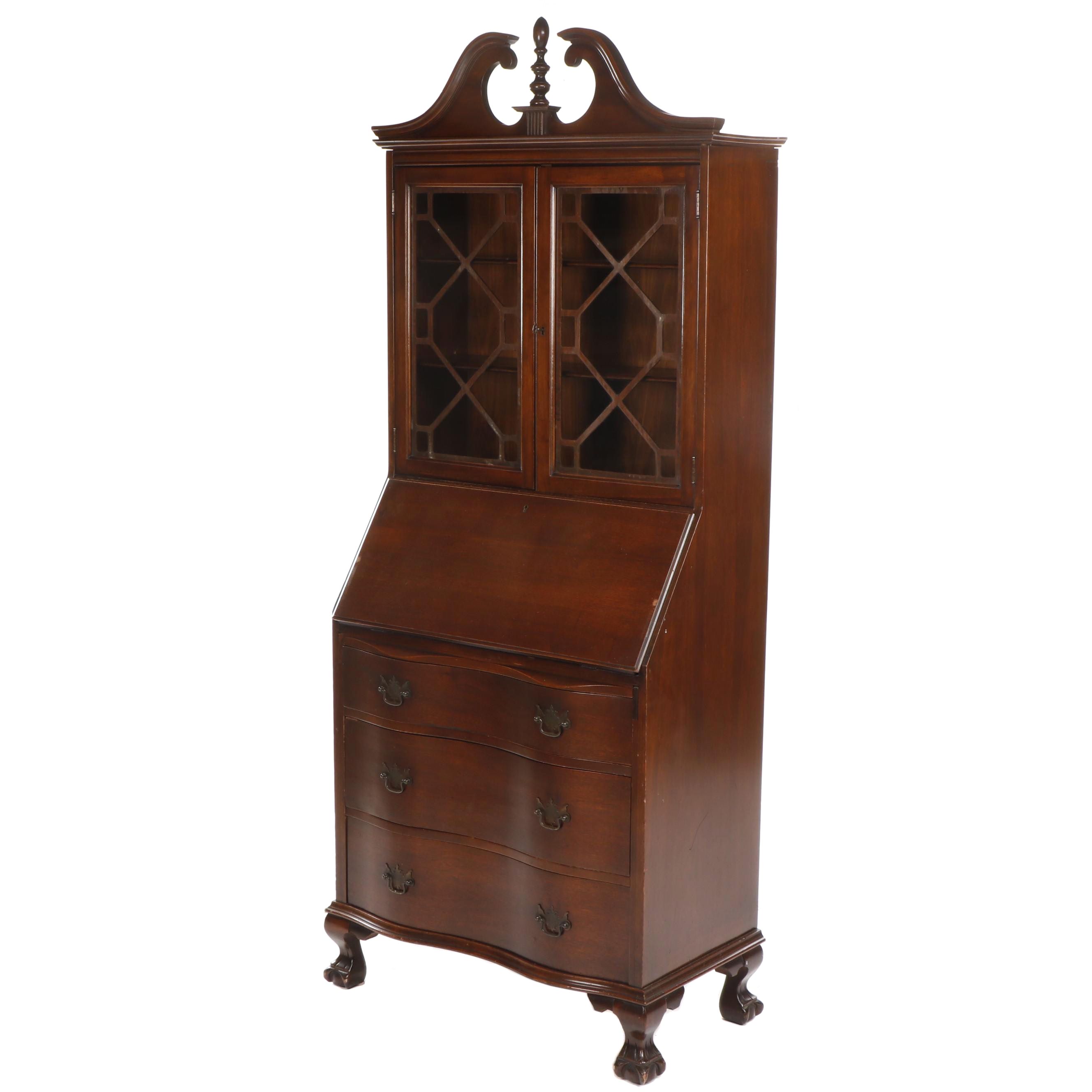 Chippendale Style Walnut Secretary Desk Late 20th Century Ebth