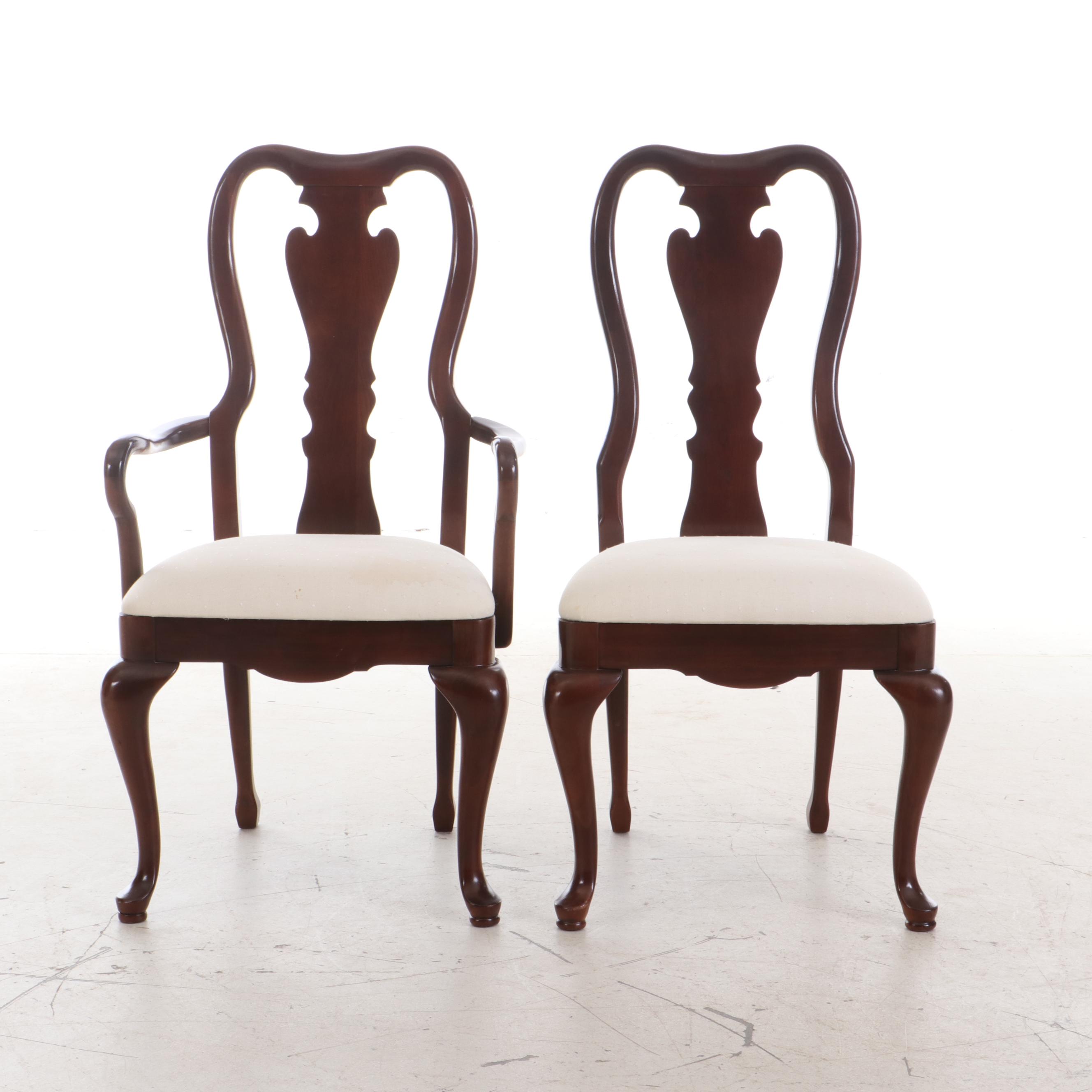 Queen Anne Style Thomasville Cherry Upholstered Fiddle Back Chairs