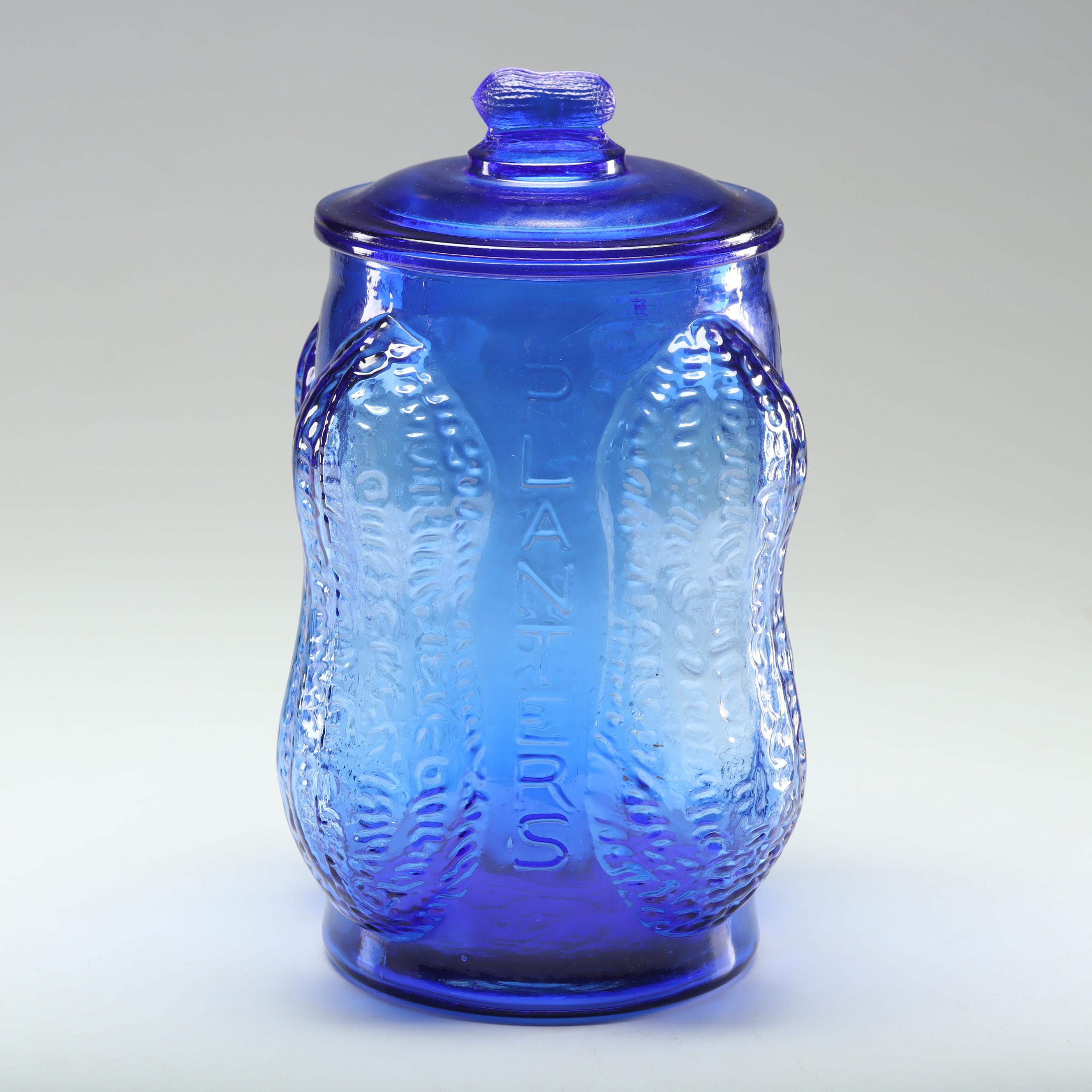 Reproduction Planters Peanuts Cobalt Blue Glass Peanut Jar, Vintage EBTH