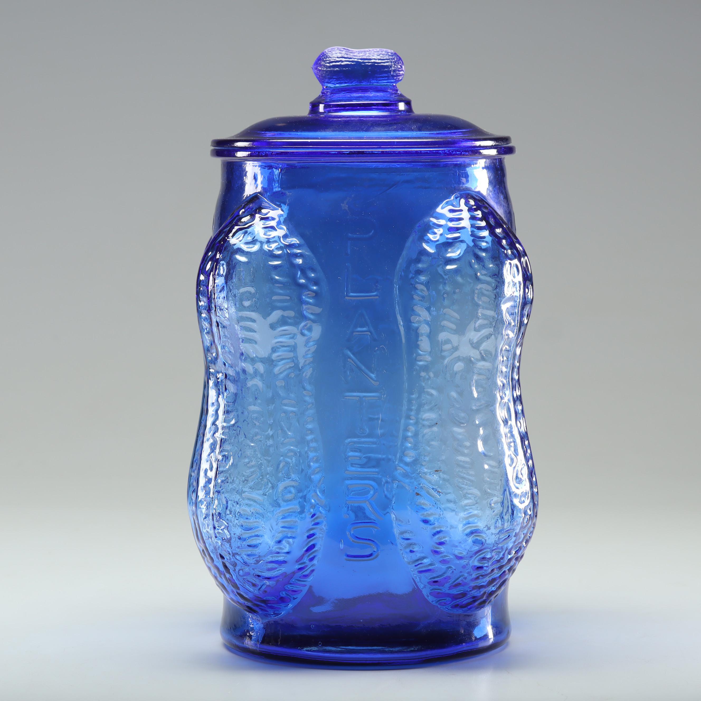Reproduction Planters Peanuts Cobalt Blue Glass Peanut Jar, Vintage EBTH