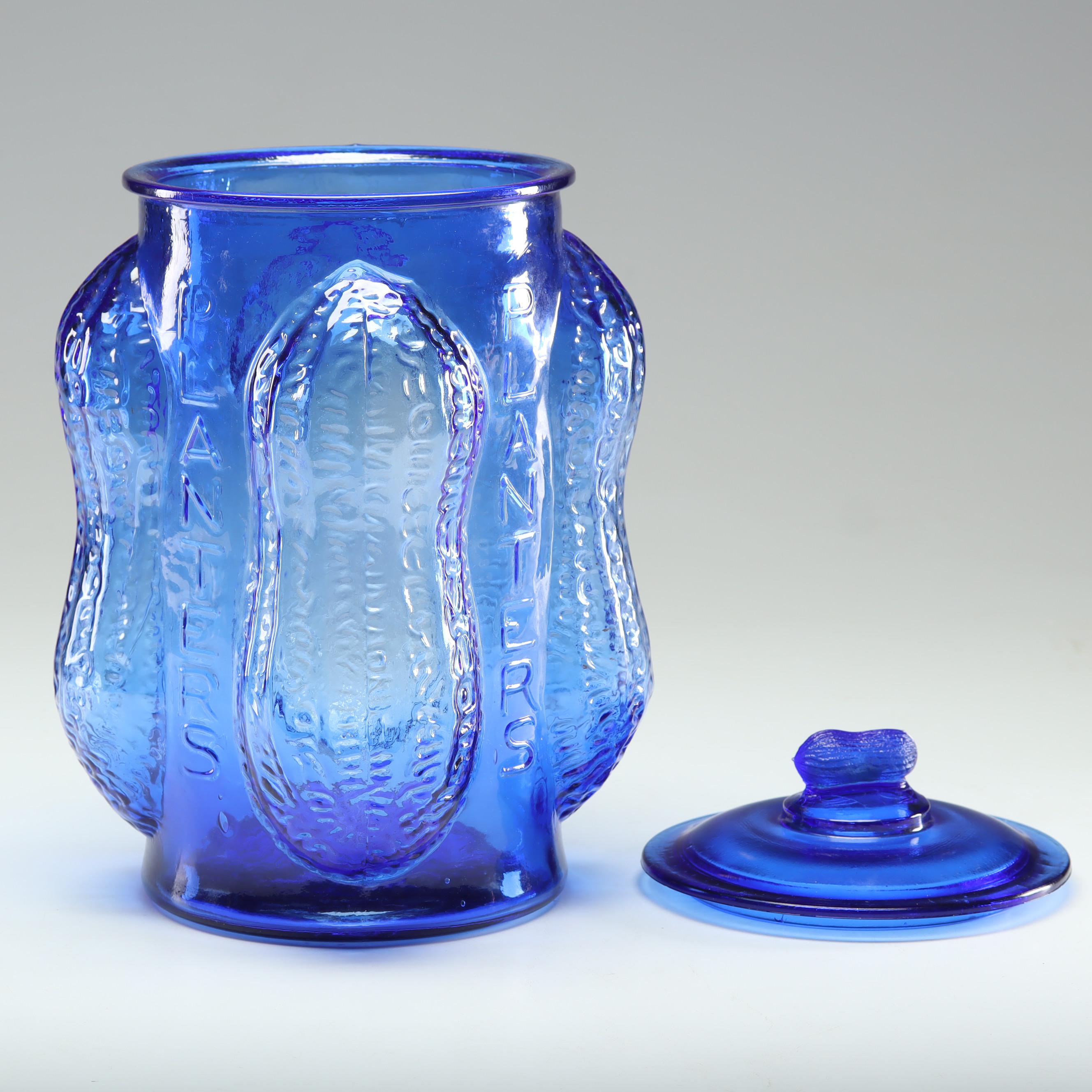 Reproduction Planters Peanuts Cobalt Blue Glass Peanut Jar, Vintage EBTH