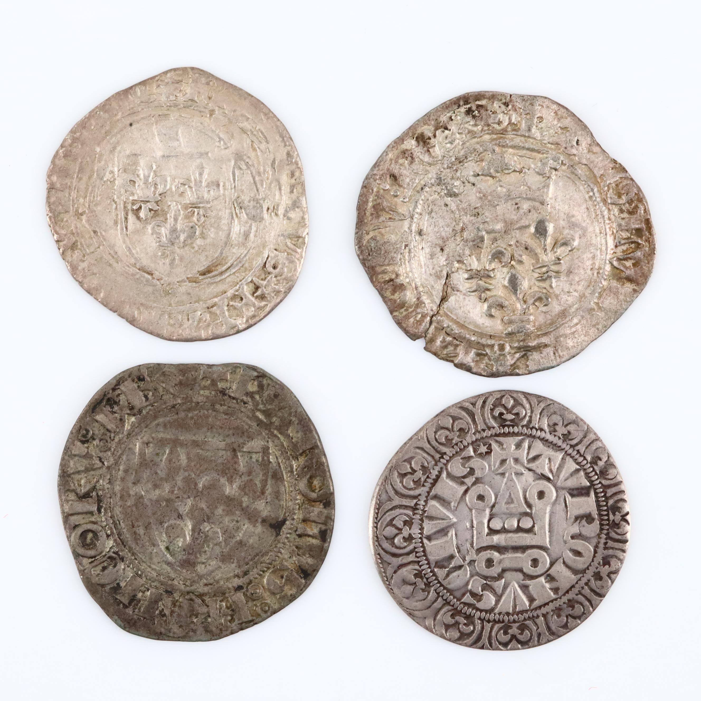 Five European Silver Hammered Coins From the Middle Ages, ca. 1258 to