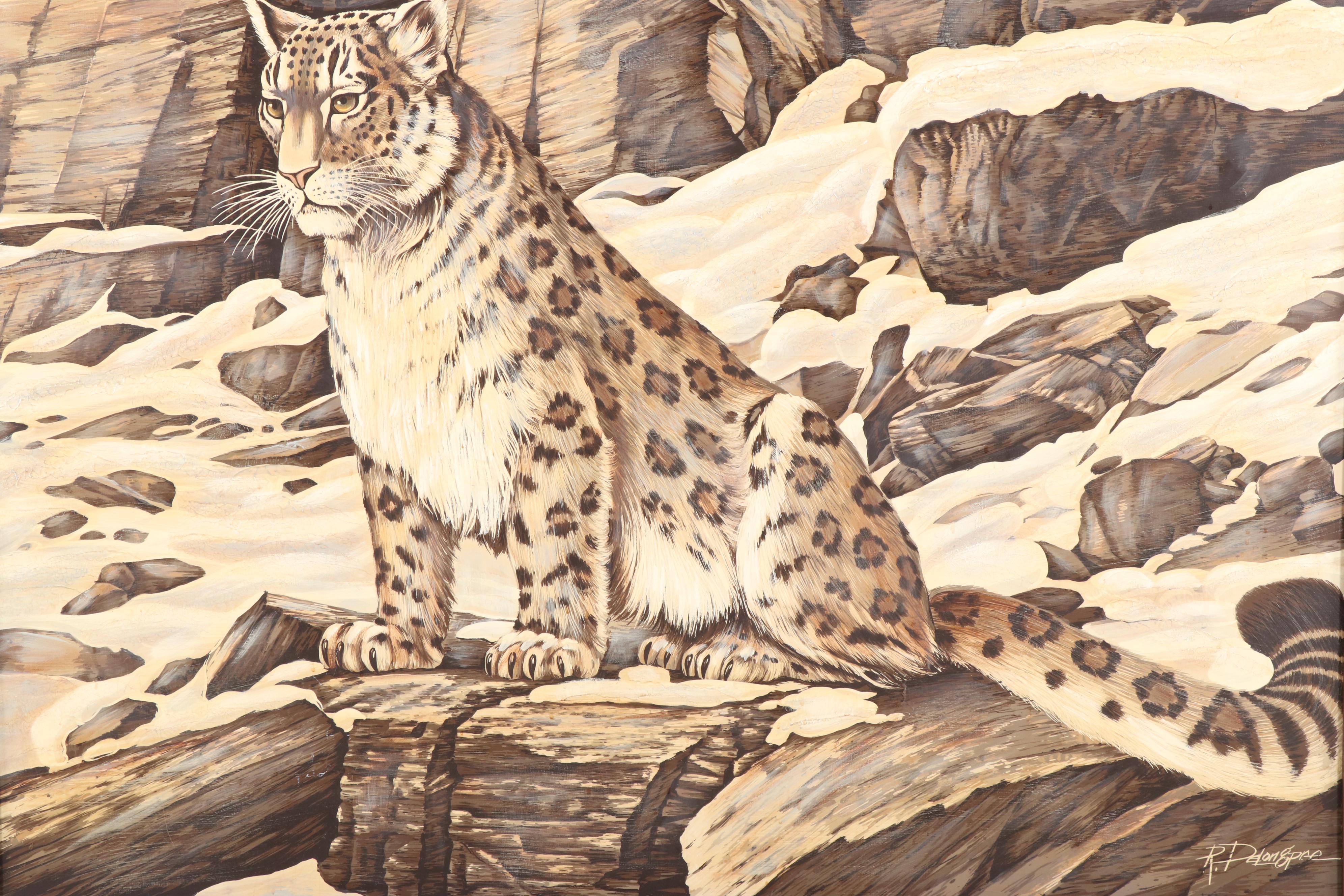 R. Delongprie Acrylic Painting of a Snow Leopard | EBTH