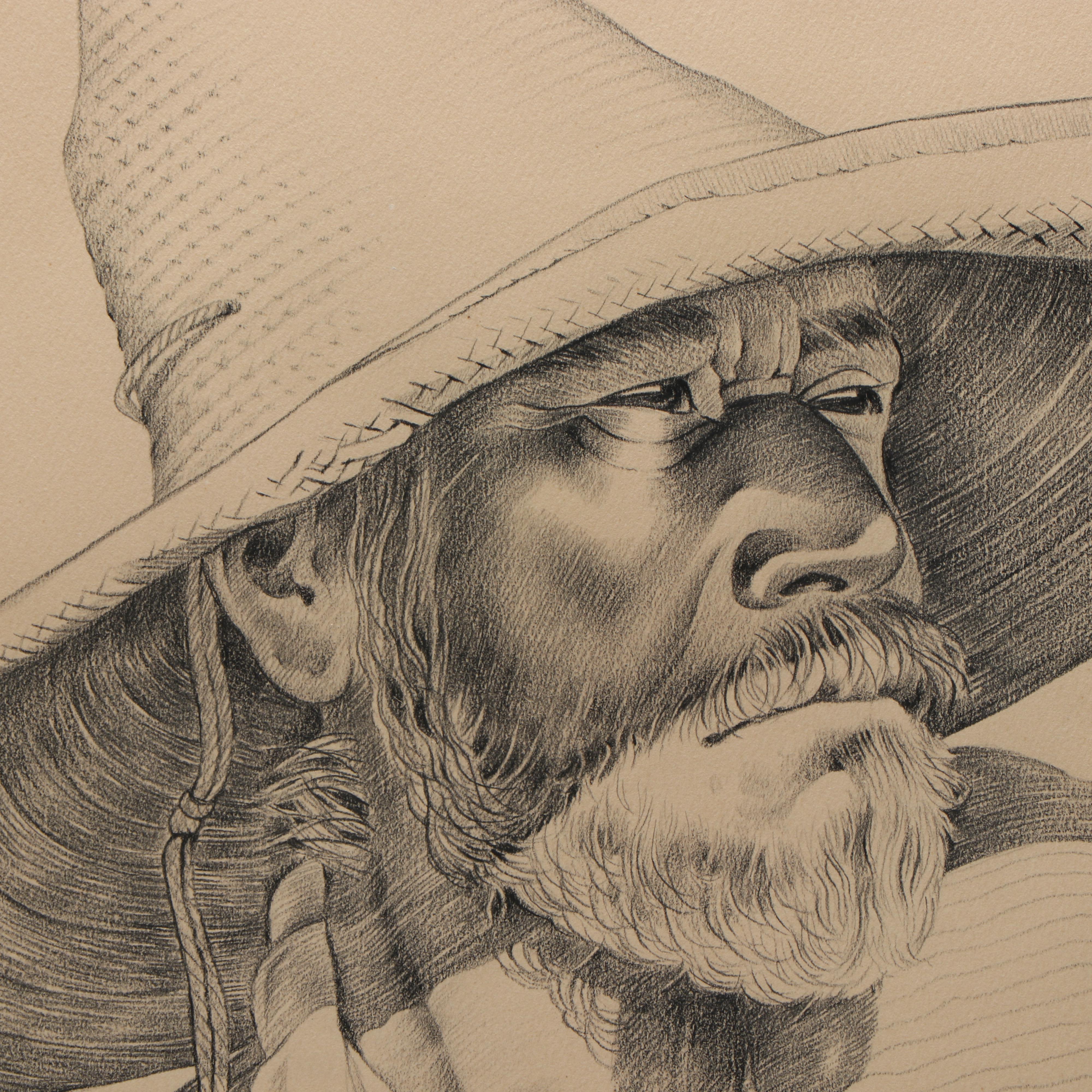 Luis Betanzos Conte Crayon Portrait Drawing of Man in ...