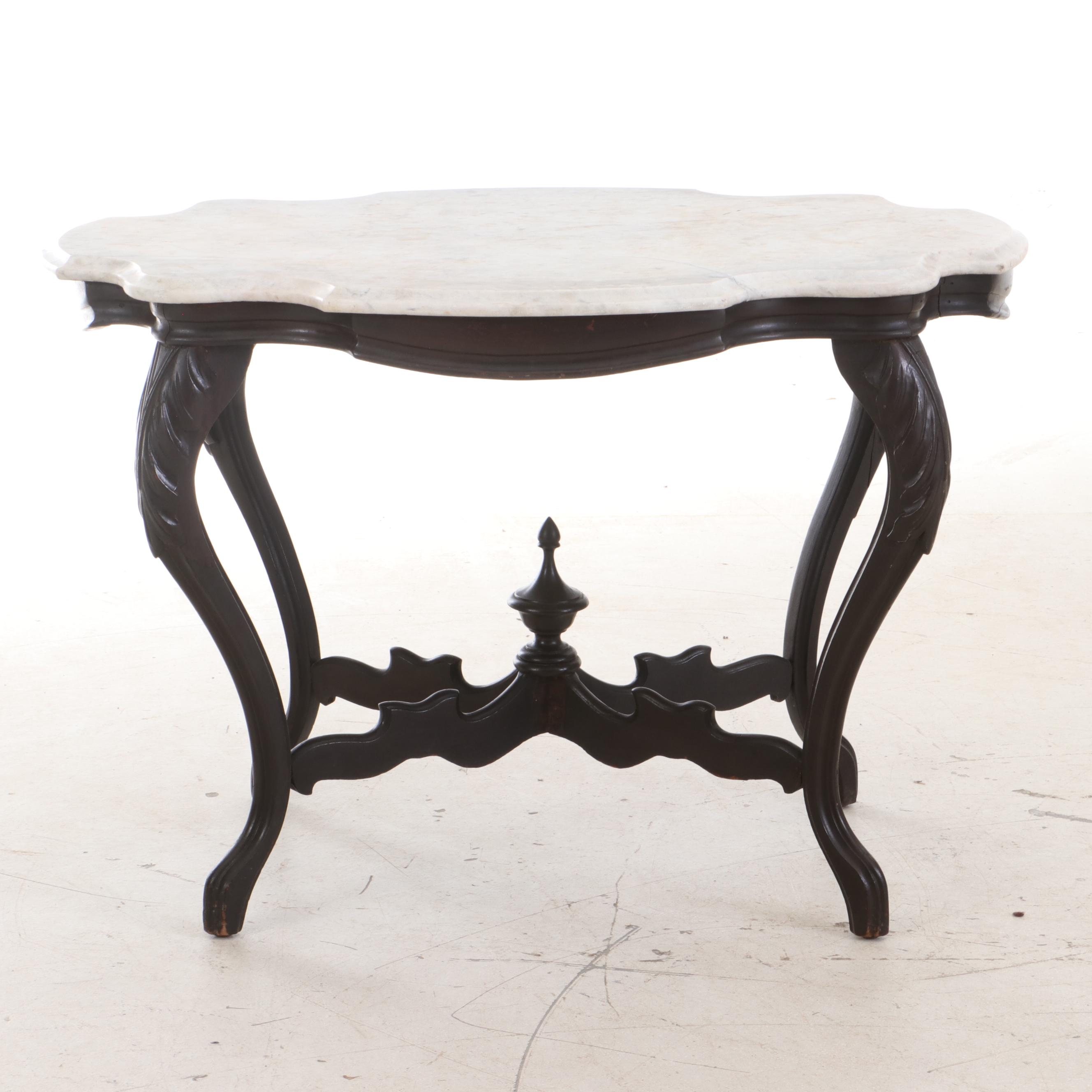 Early Victorian Walnut and Marble Turtle Top Table, Mid 19th Century EBTH