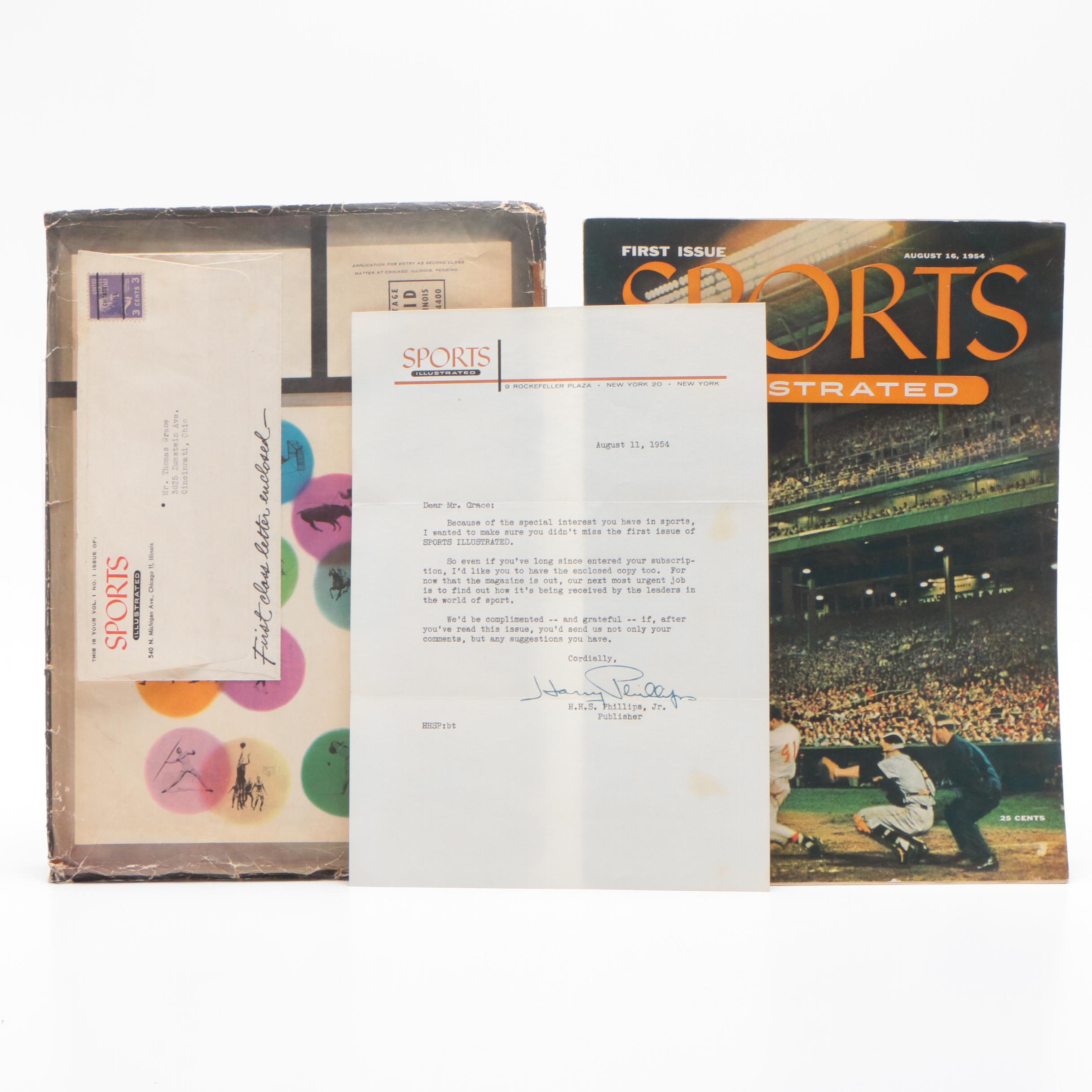 "Sports Illustrated" First Issue with Baseball Cards, Envelope, Letter