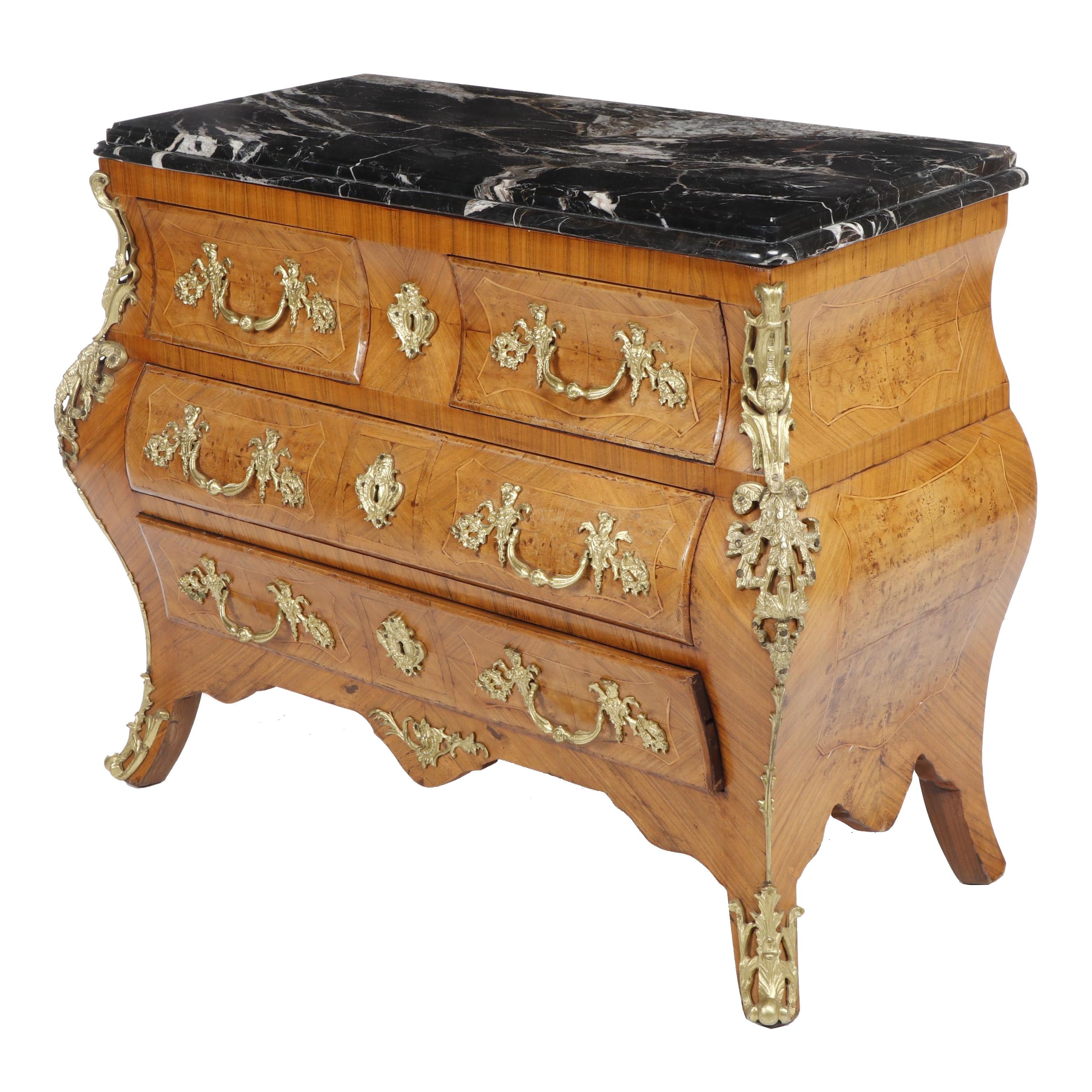 Louis Xv Style Bombe Chest With Black Marble Top Ebth