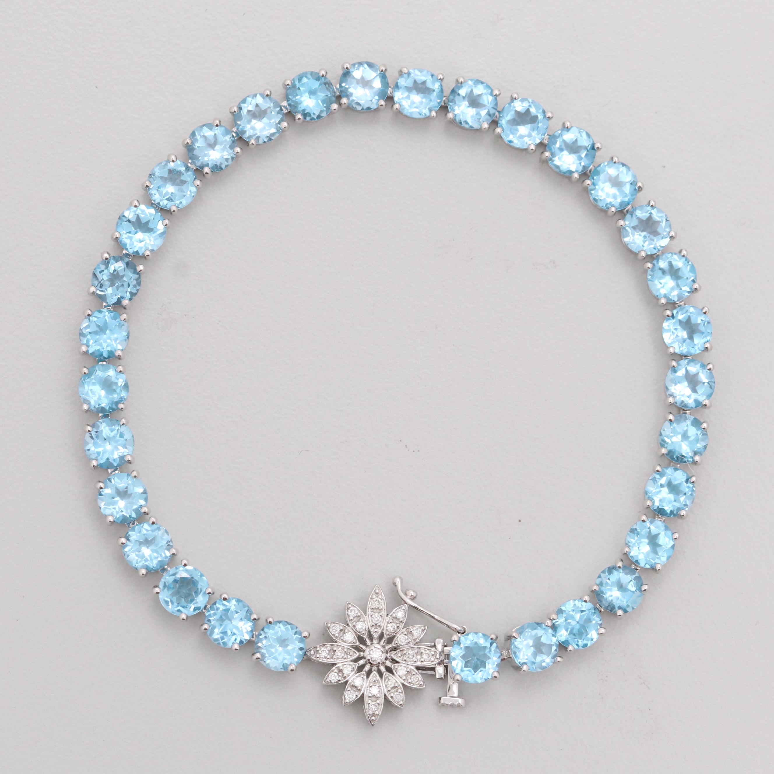 14K White Gold 20.00 CTW Blue Topaz and Diamond Bracelet | EBTH