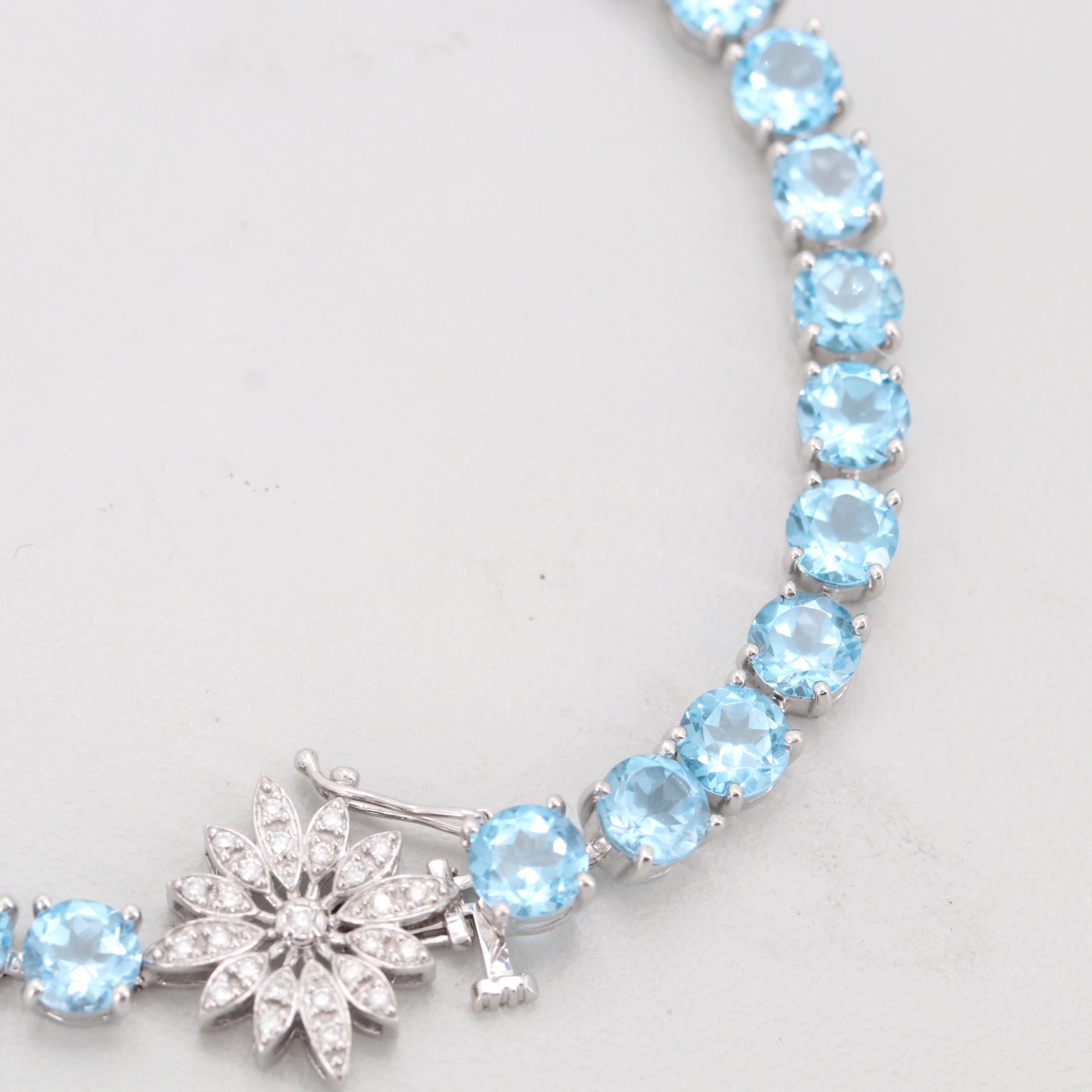 14K White Gold 20.00 CTW Blue Topaz and Diamond Bracelet | EBTH