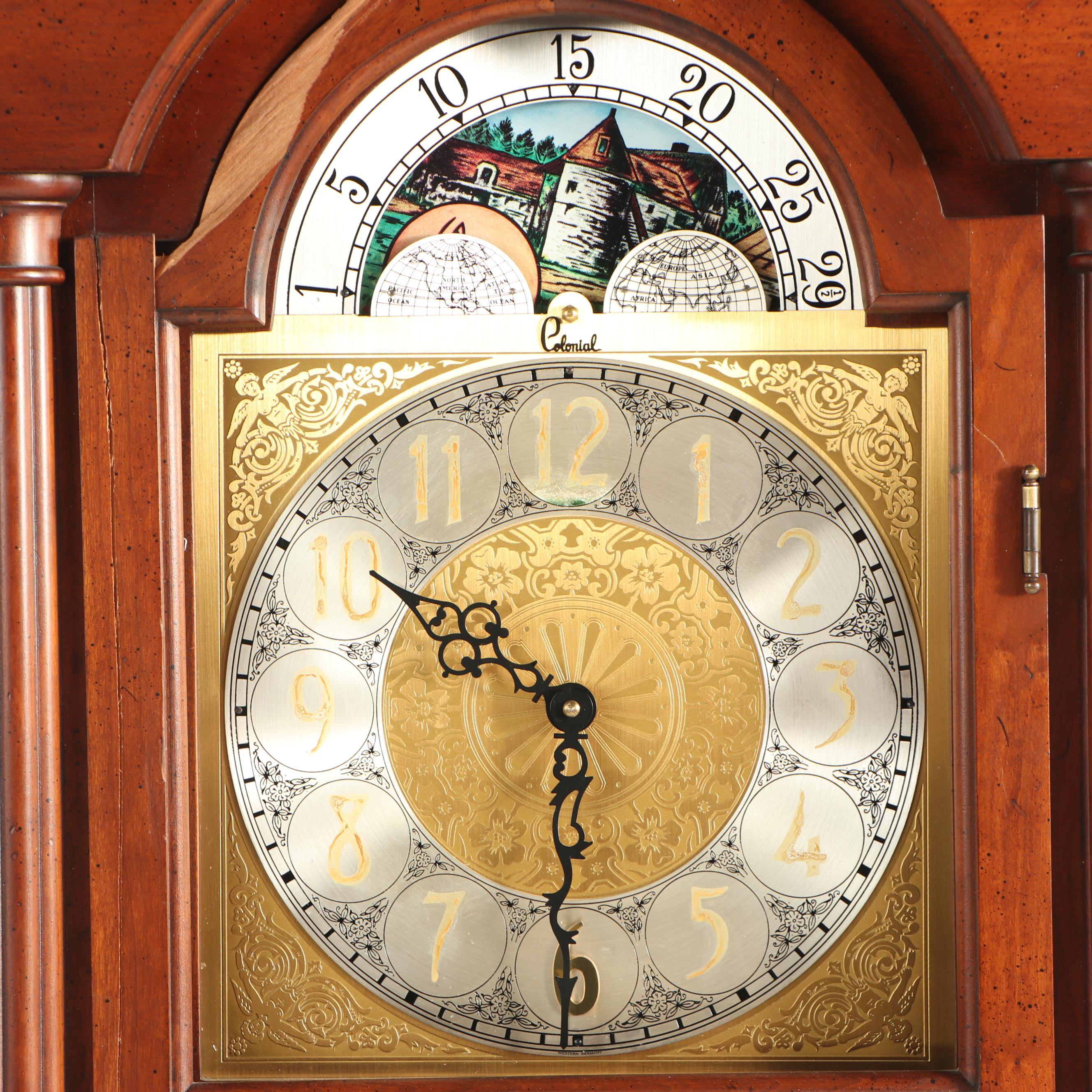 Colonial Manufacturing Company Cherry Finish Grandfather Clock, Vintage