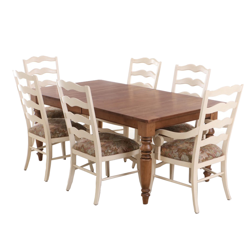 Ethan Allen Farm Table And Six Ladderback Chairs | EBTH