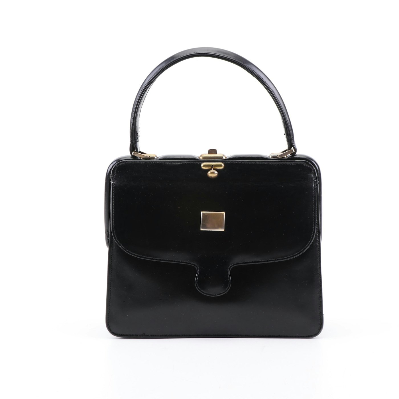 Gucci Black Leather Top Handle Bag, 1950s Vintage | EBTH