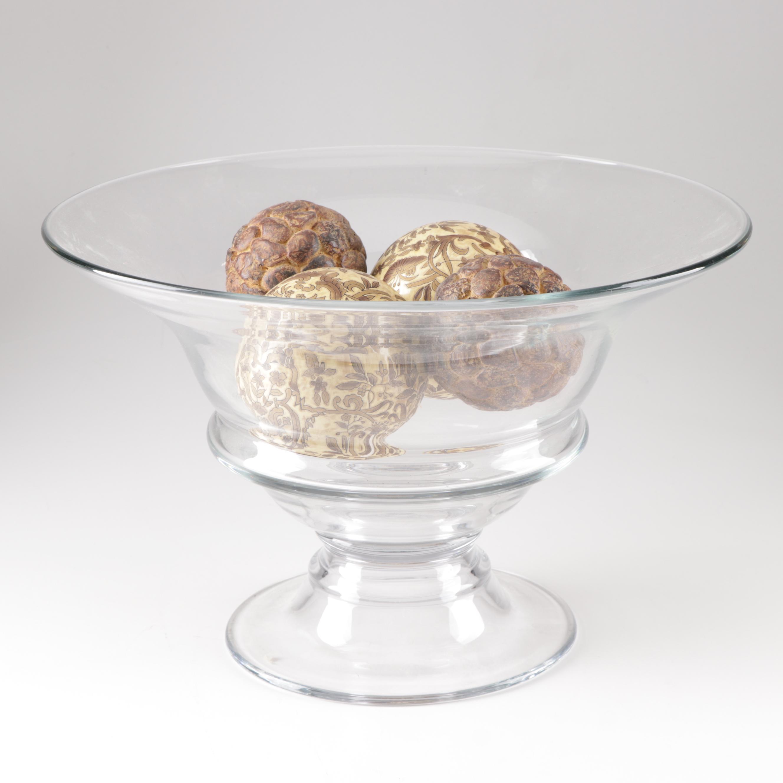 Decorative Glass Bowl And Carpet Balls Ebth