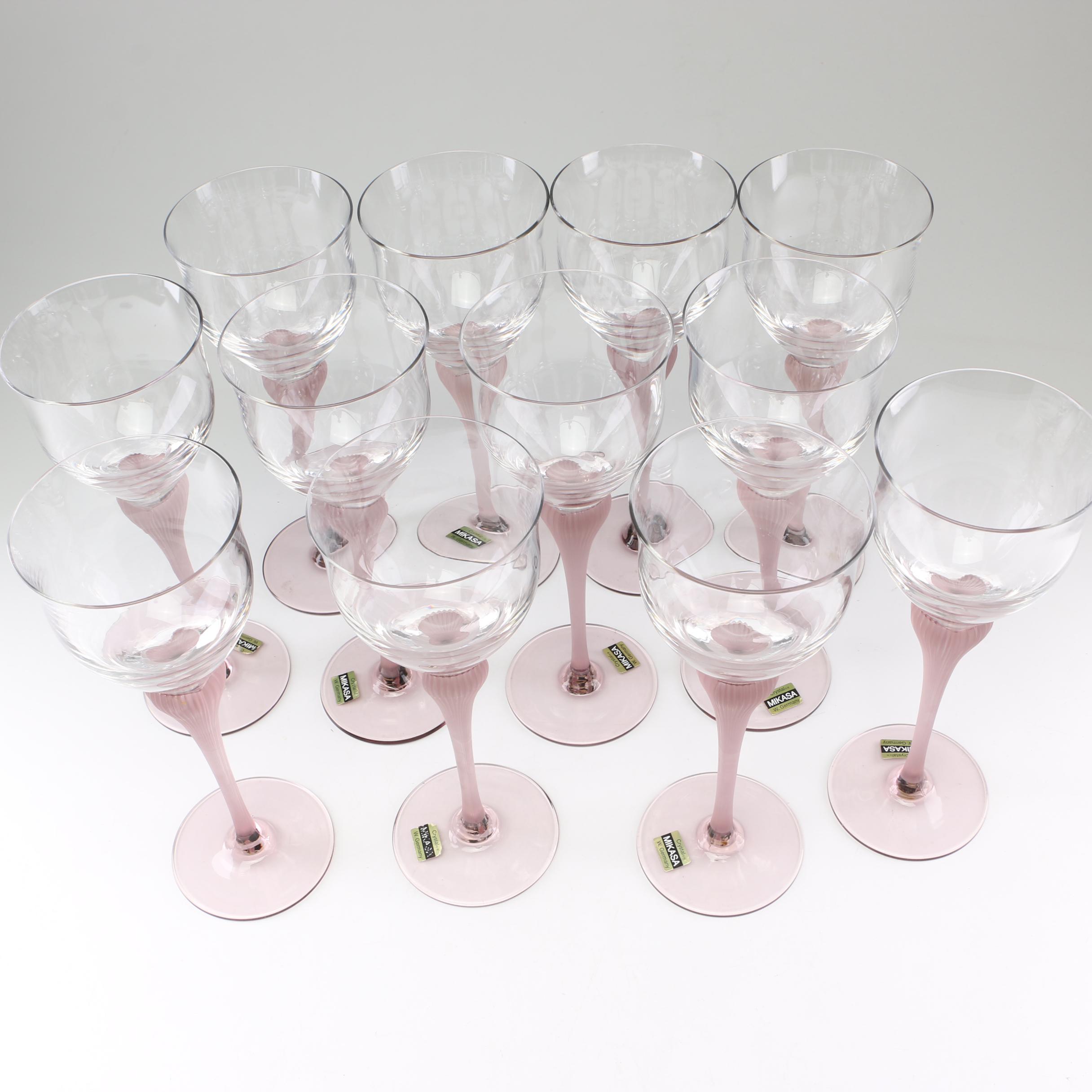 Mikasa "Sea Mist Amethyst" Frosted Stem Wine Glasses, 1980s EBTH