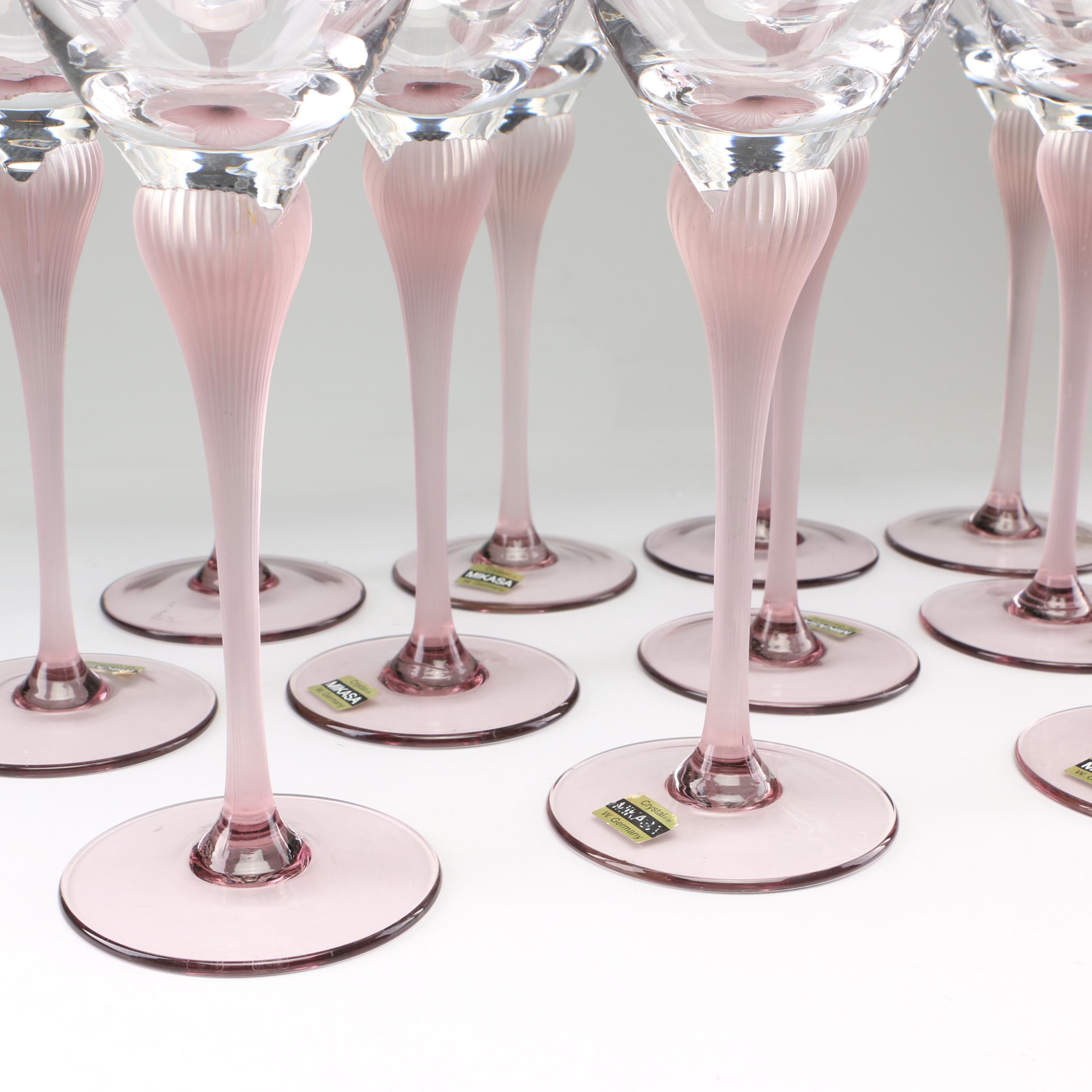 Mikasa "Sea Mist Amethyst" Frosted Stem Wine Glasses, 1980s EBTH