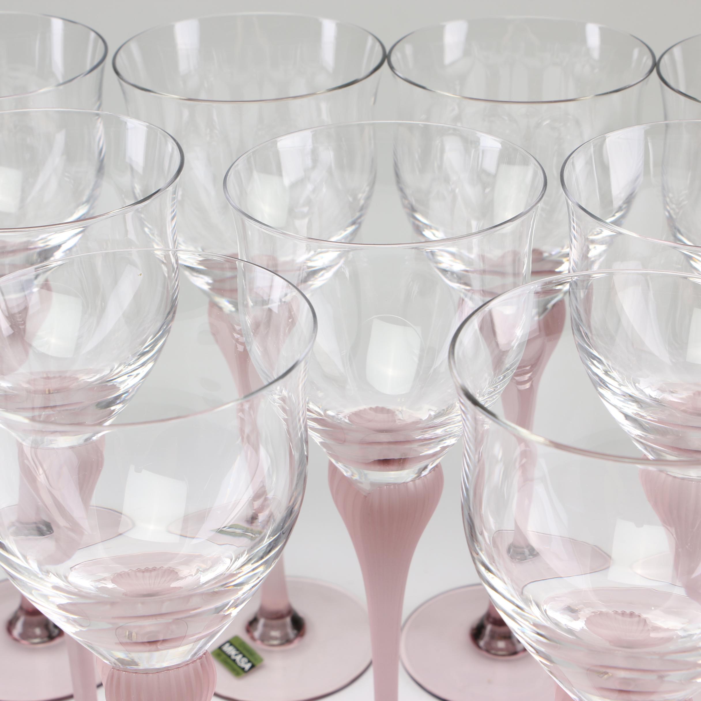 Mikasa "Sea Mist Amethyst" Frosted Stem Wine Glasses, 1980s EBTH