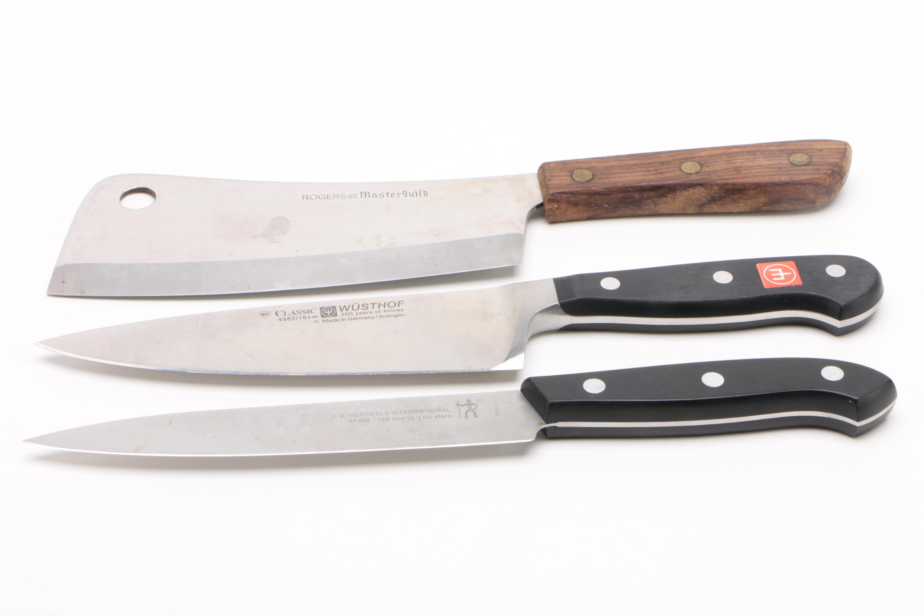 Henckels Utility Knife with Rogers MasterGuild Cleaver and Wüsthof Chef's Knife EBTH