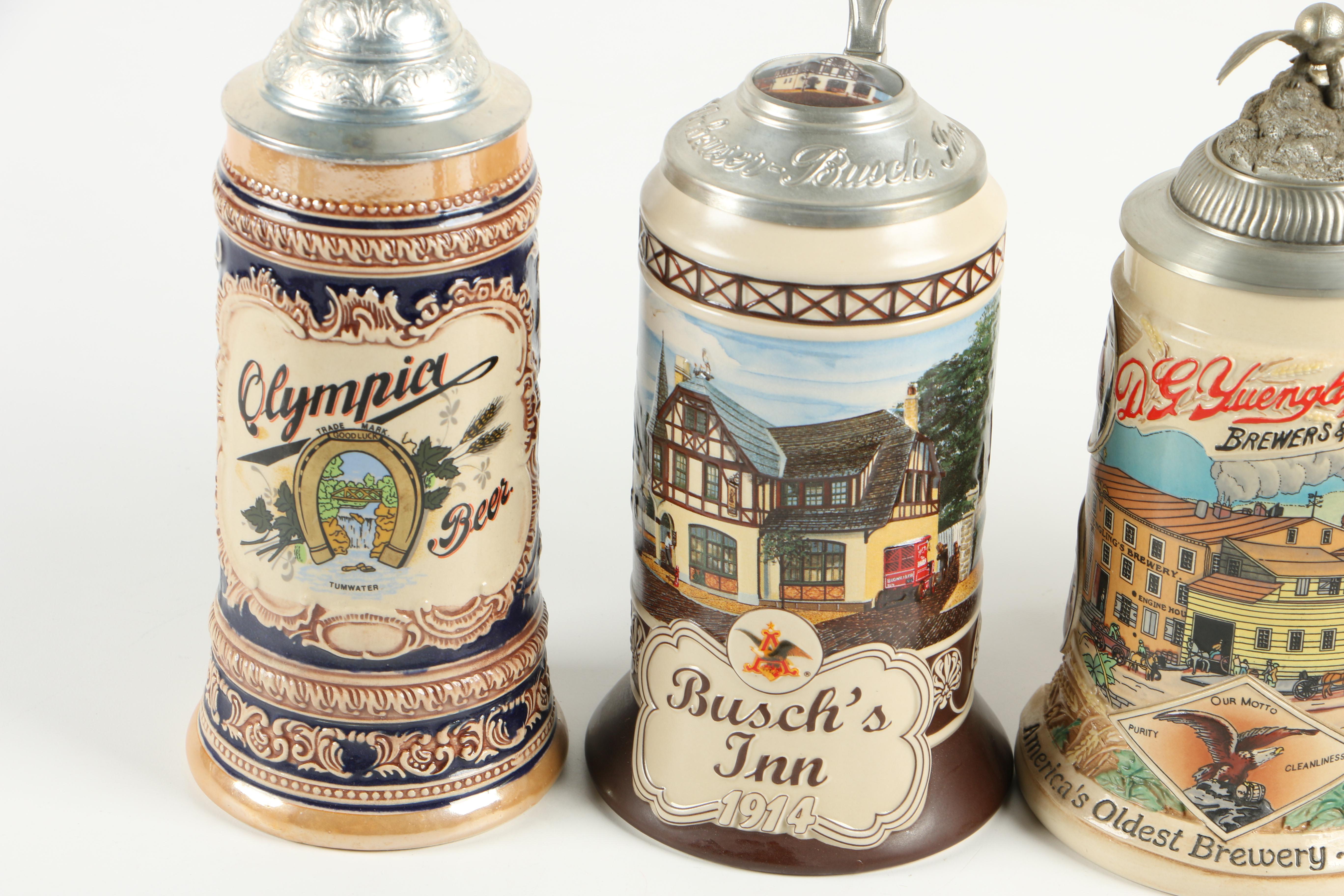 Stoneware and Ceramic Beer Steins including Yuengling Signature Series