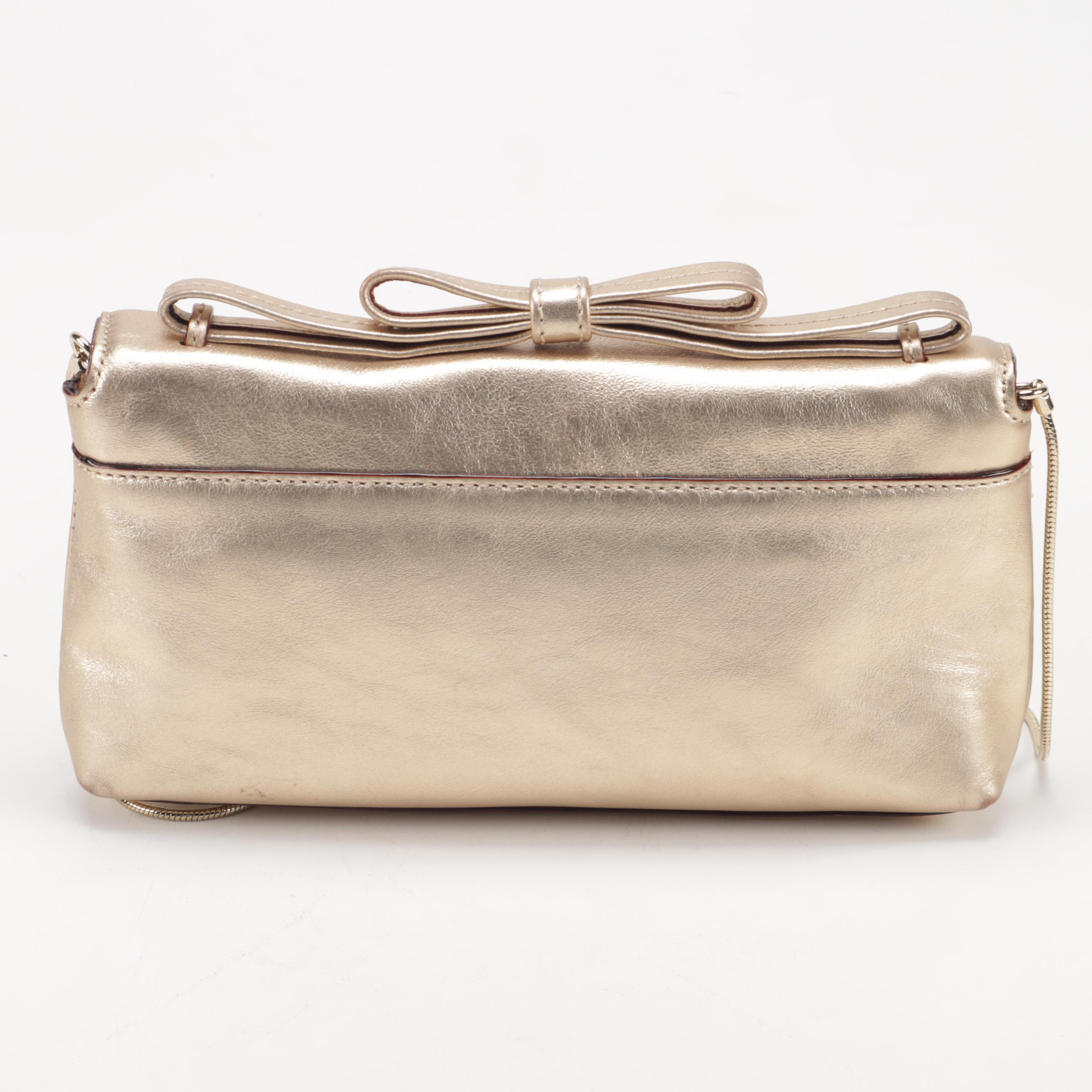 Kate Spade New York Gold Metallic Leather Shoulder Bag with Chain Strap