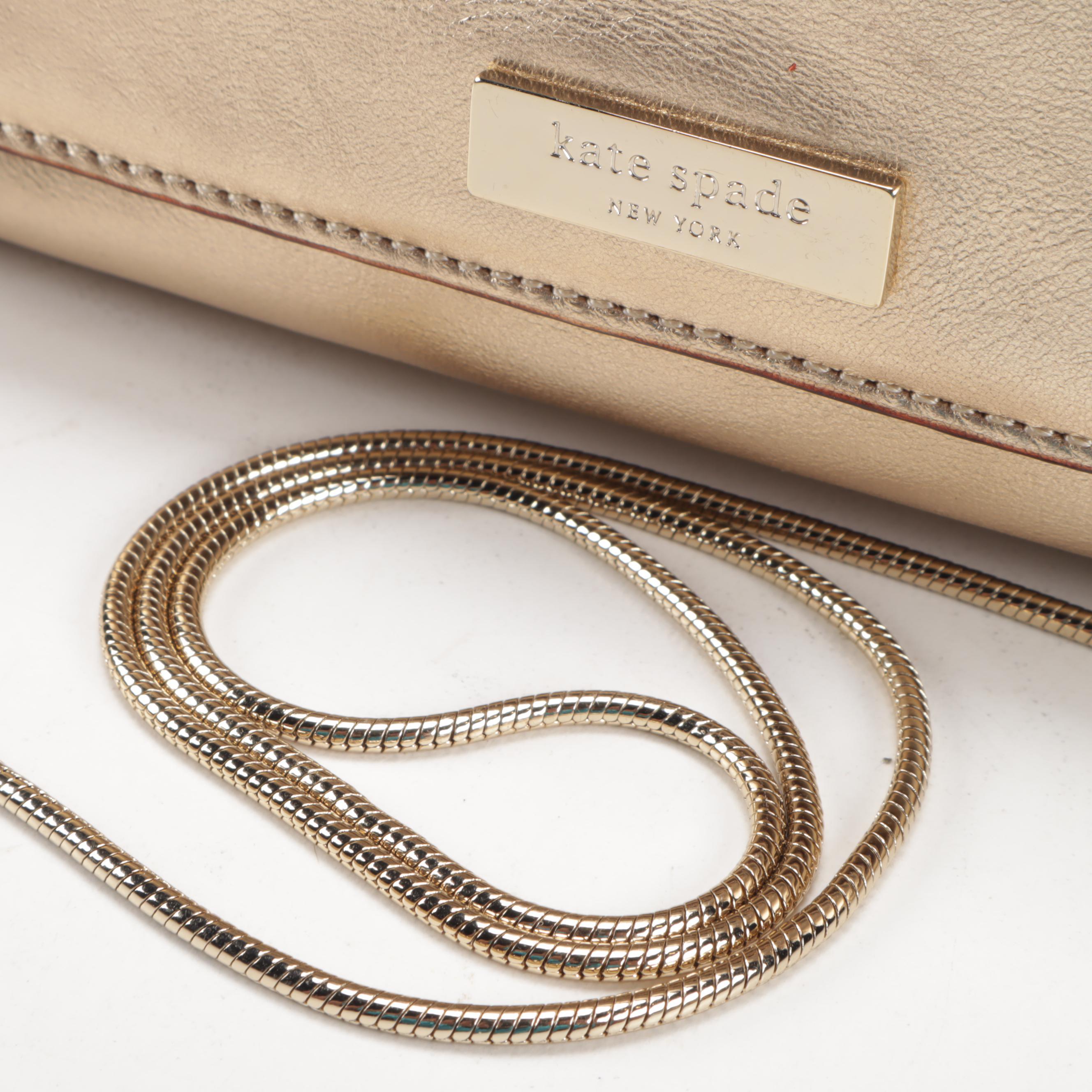 Kate Spade New York Gold Metallic Leather Shoulder Bag with Chain Strap