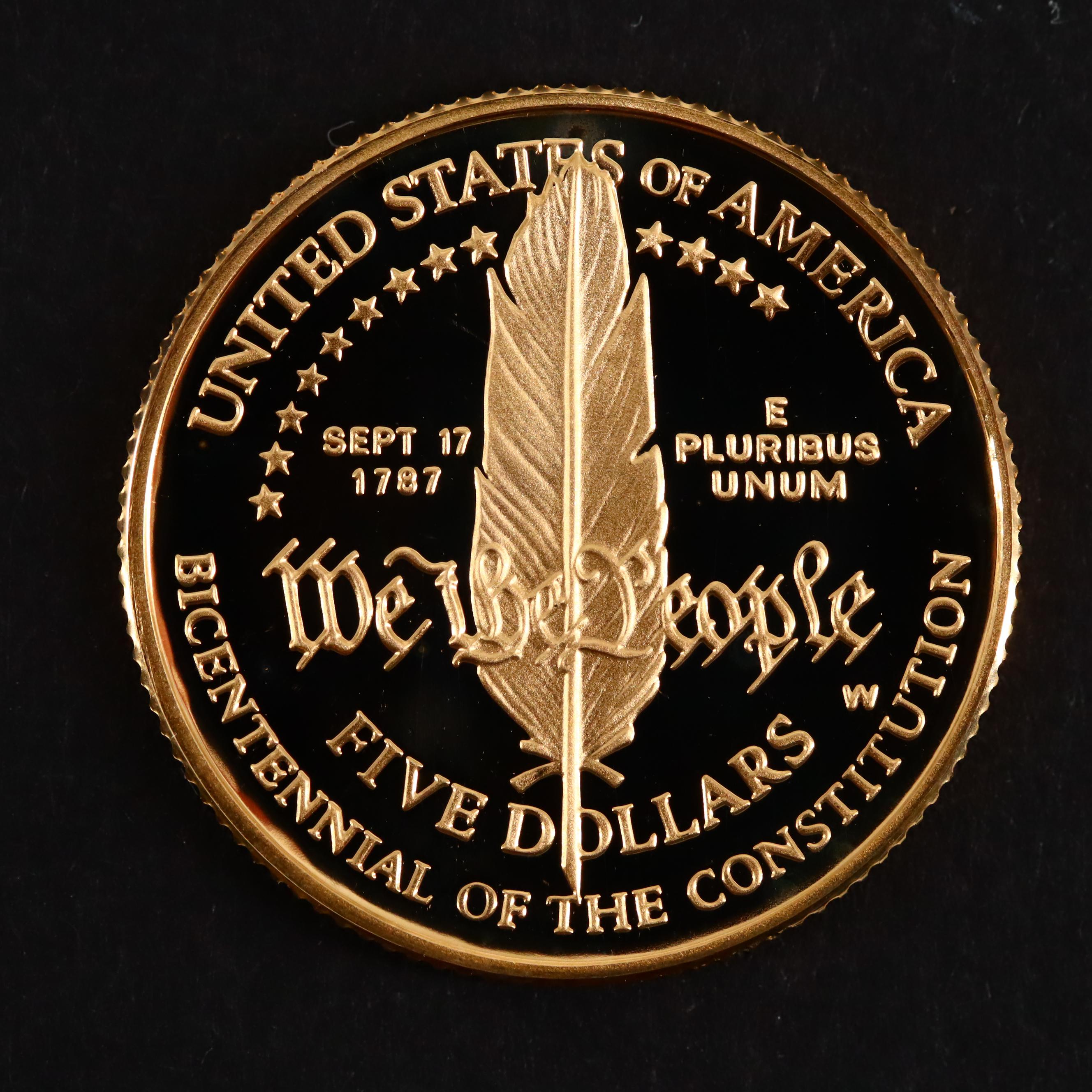 1987W 5 U.S. Constitution Gold Commemorative Proof Coin EBTH