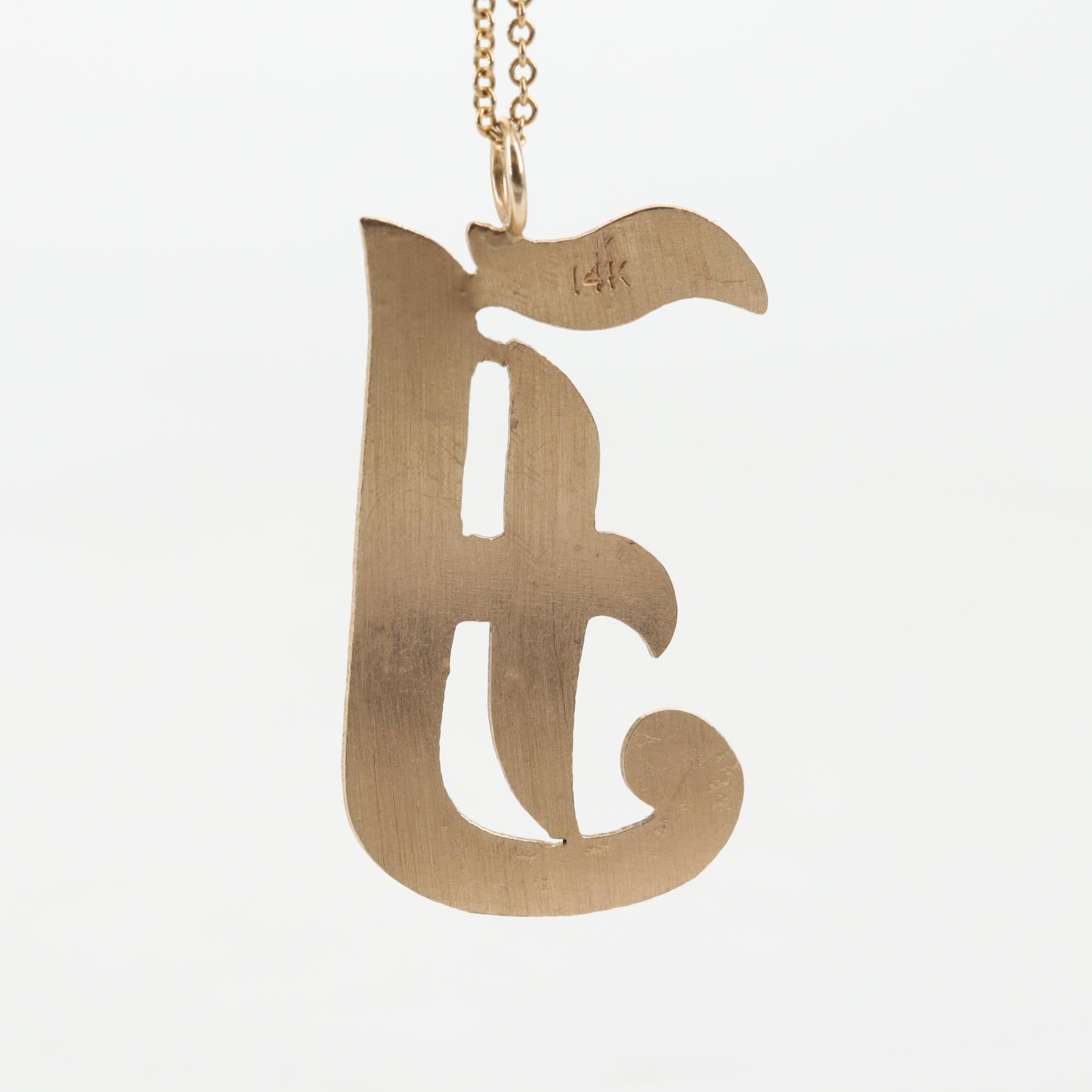 14K Yellow Gold Old English Letter "J" Pendant Necklace EBTH
