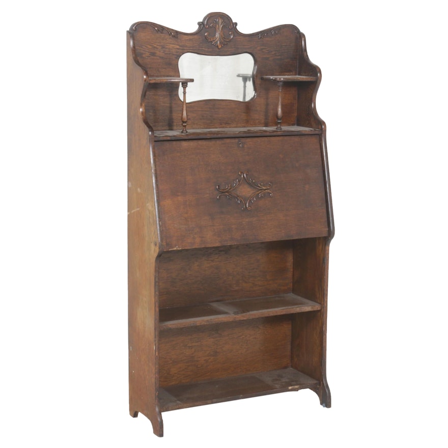 Antique Larkin Drop Front Oak Secretary Desk With Mirror Ebth