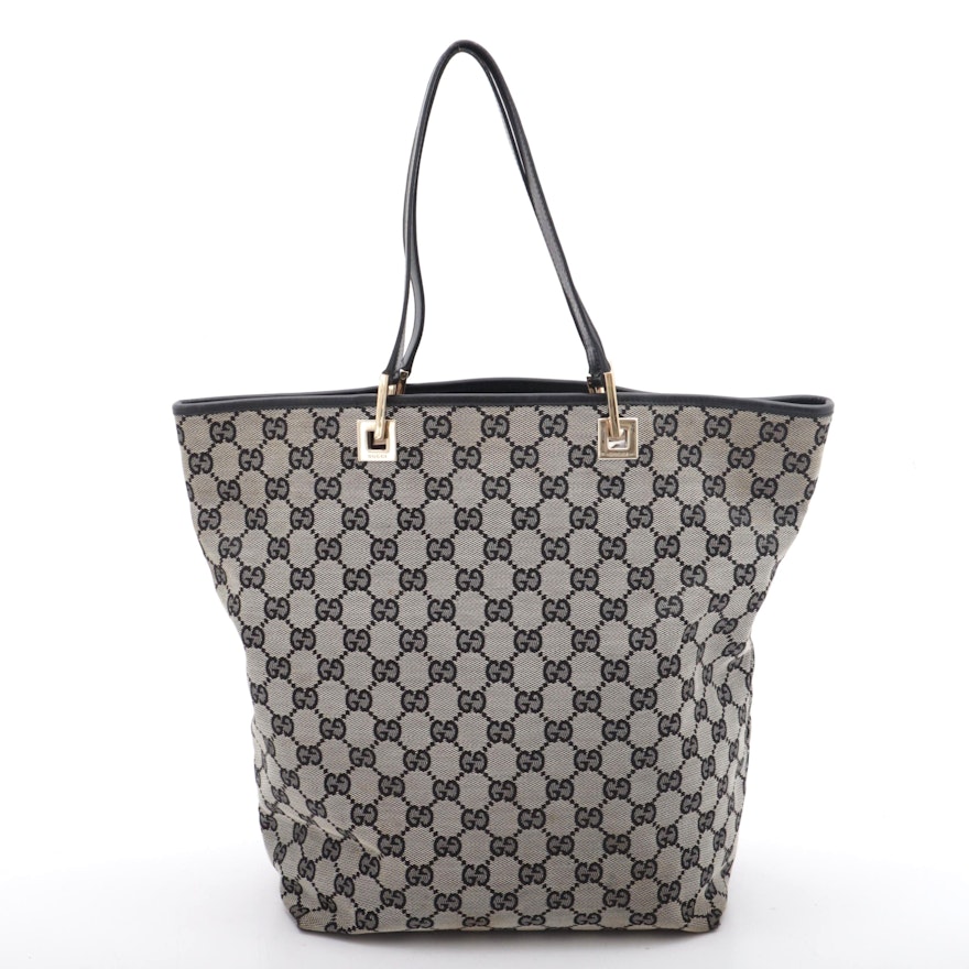 Gucci GG Monogram Canvas Tote Trimmed in Black Leather, Vintage | EBTH