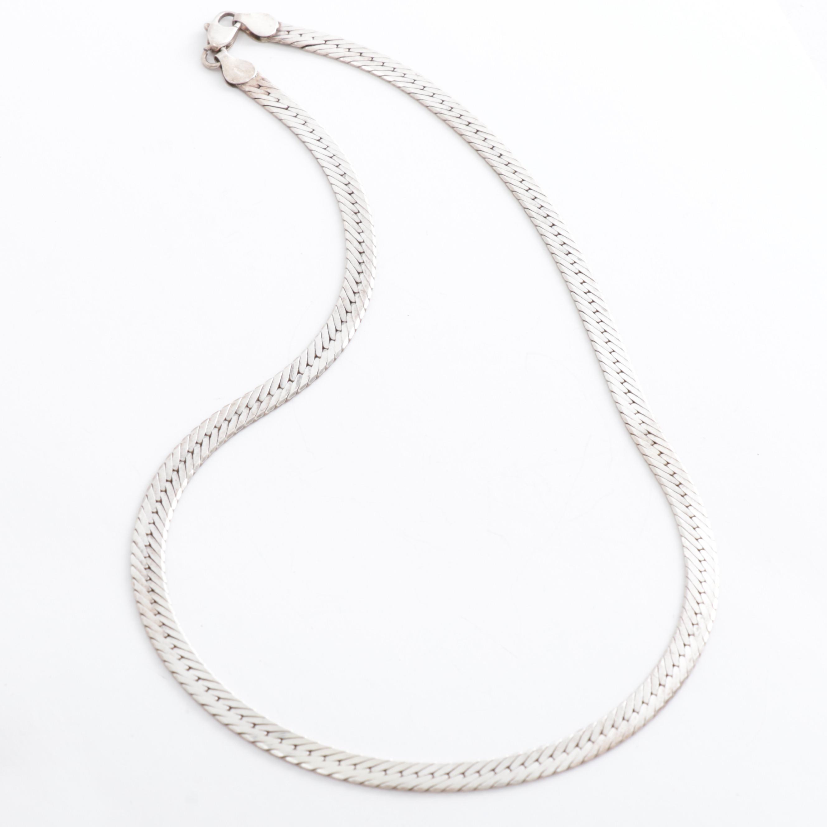 Italian Sterling Silver Herringbone Necklace Chain EBTH