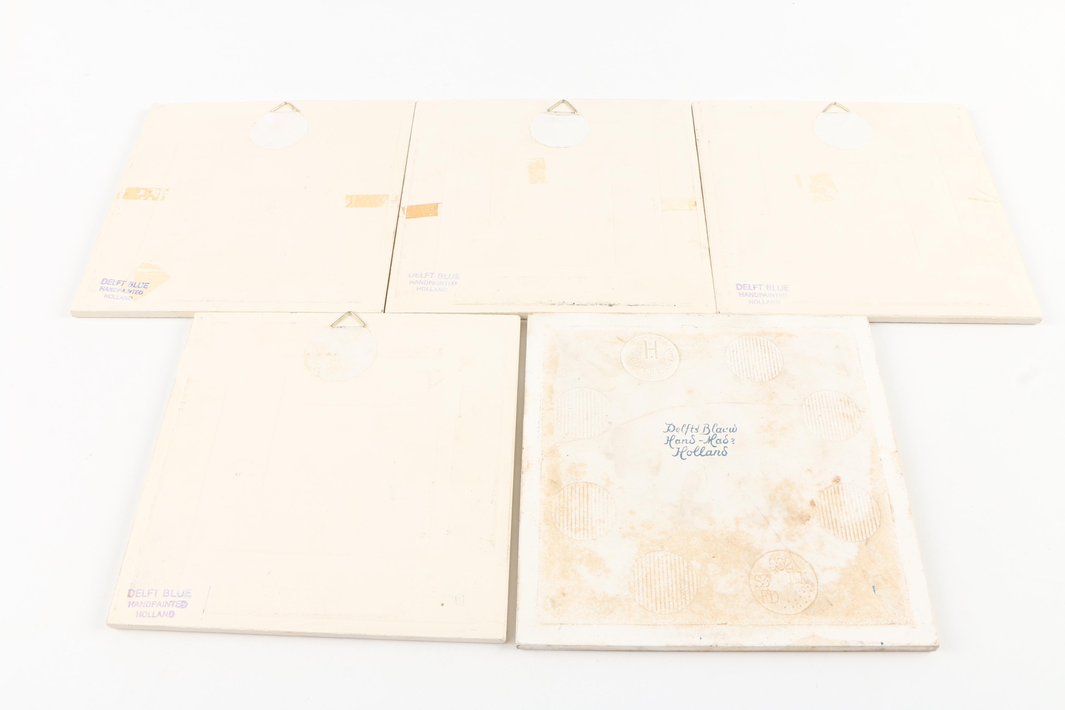 Dutch Hand-Painted Delft Blue Windmill Scenes Ceramic Wall Tiles | EBTH