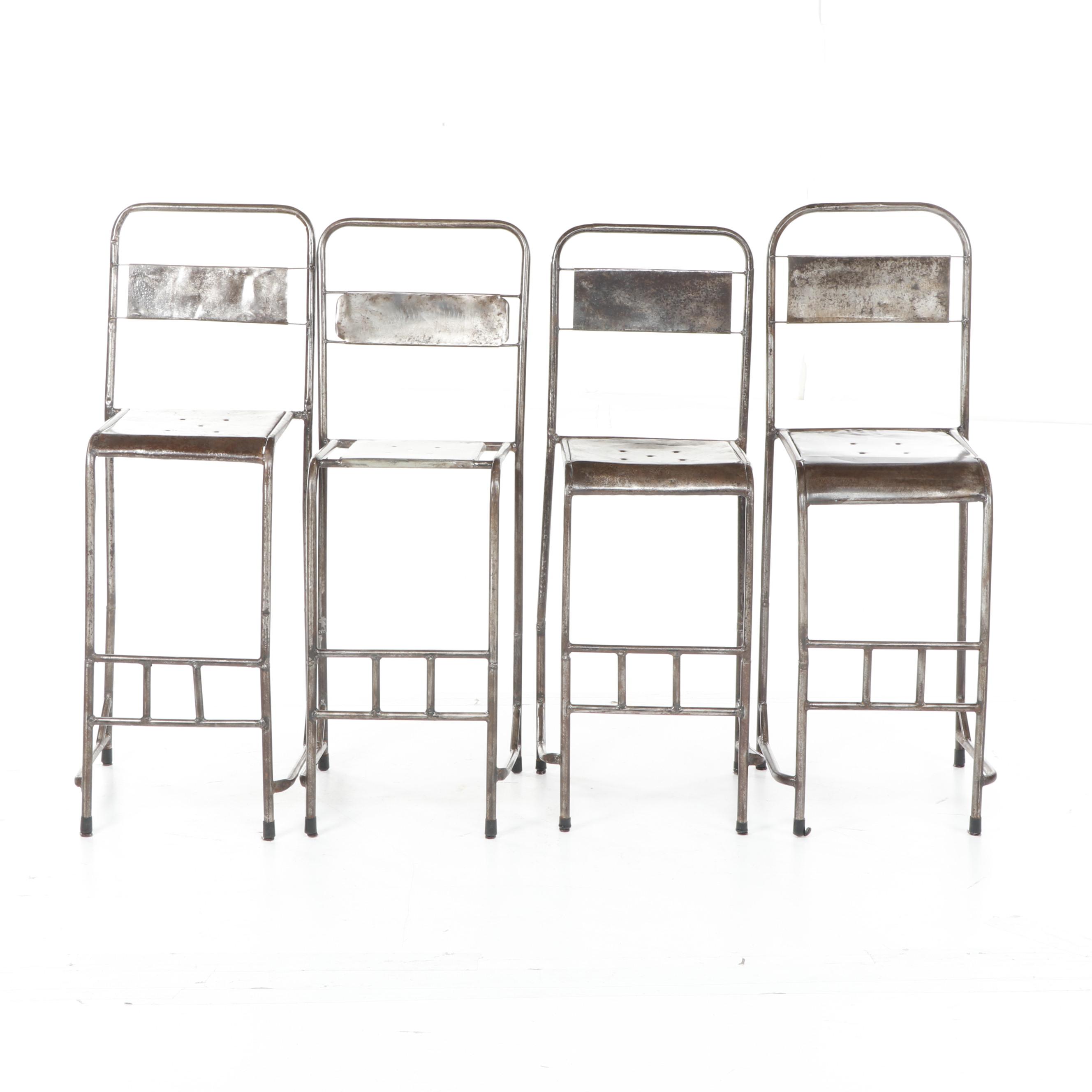Industrial Style Distressed Metal Bar Stools, Set of Four EBTH
