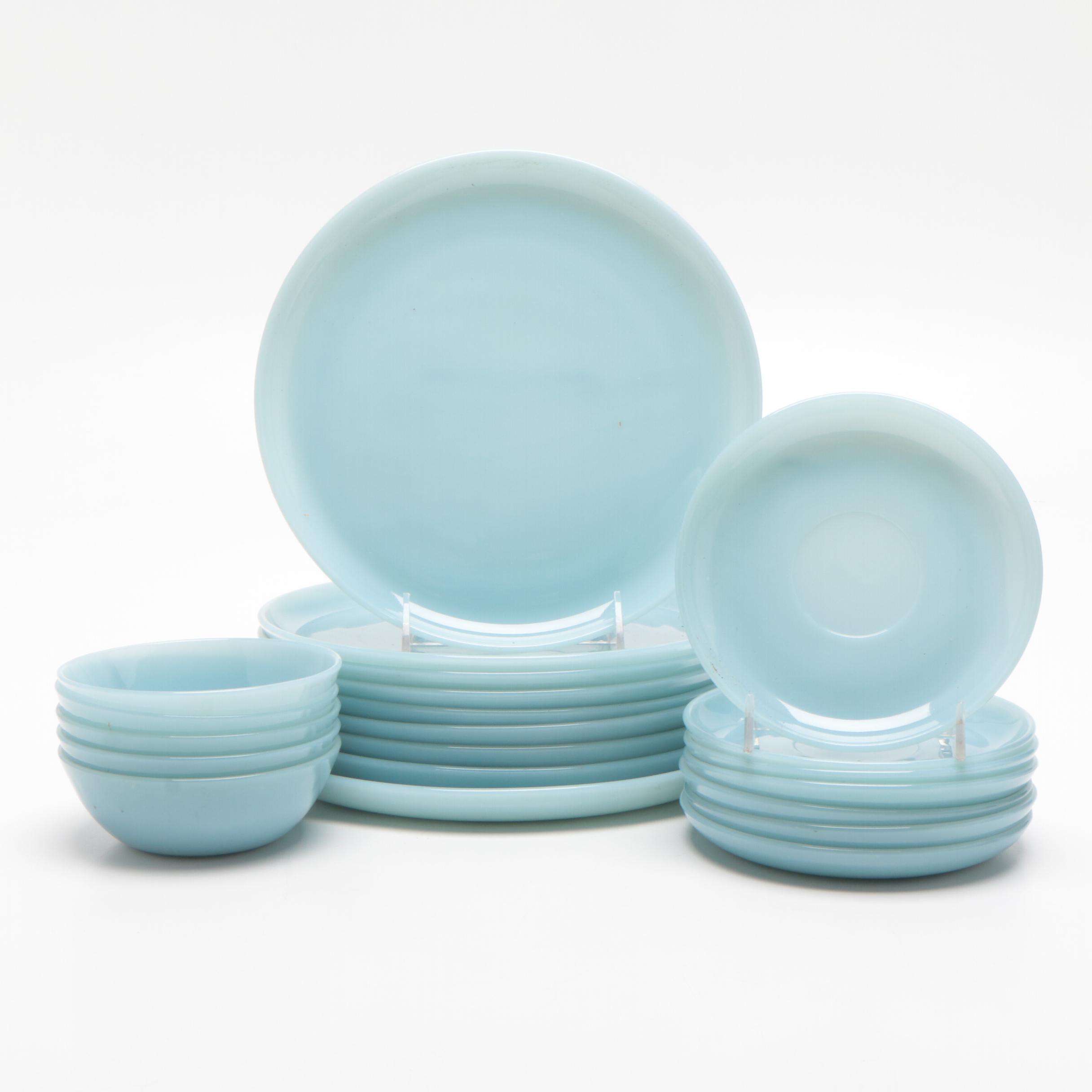 Turquoise Blue Anchor Hocking FireKing Glass Dinnerware, 1950s EBTH
