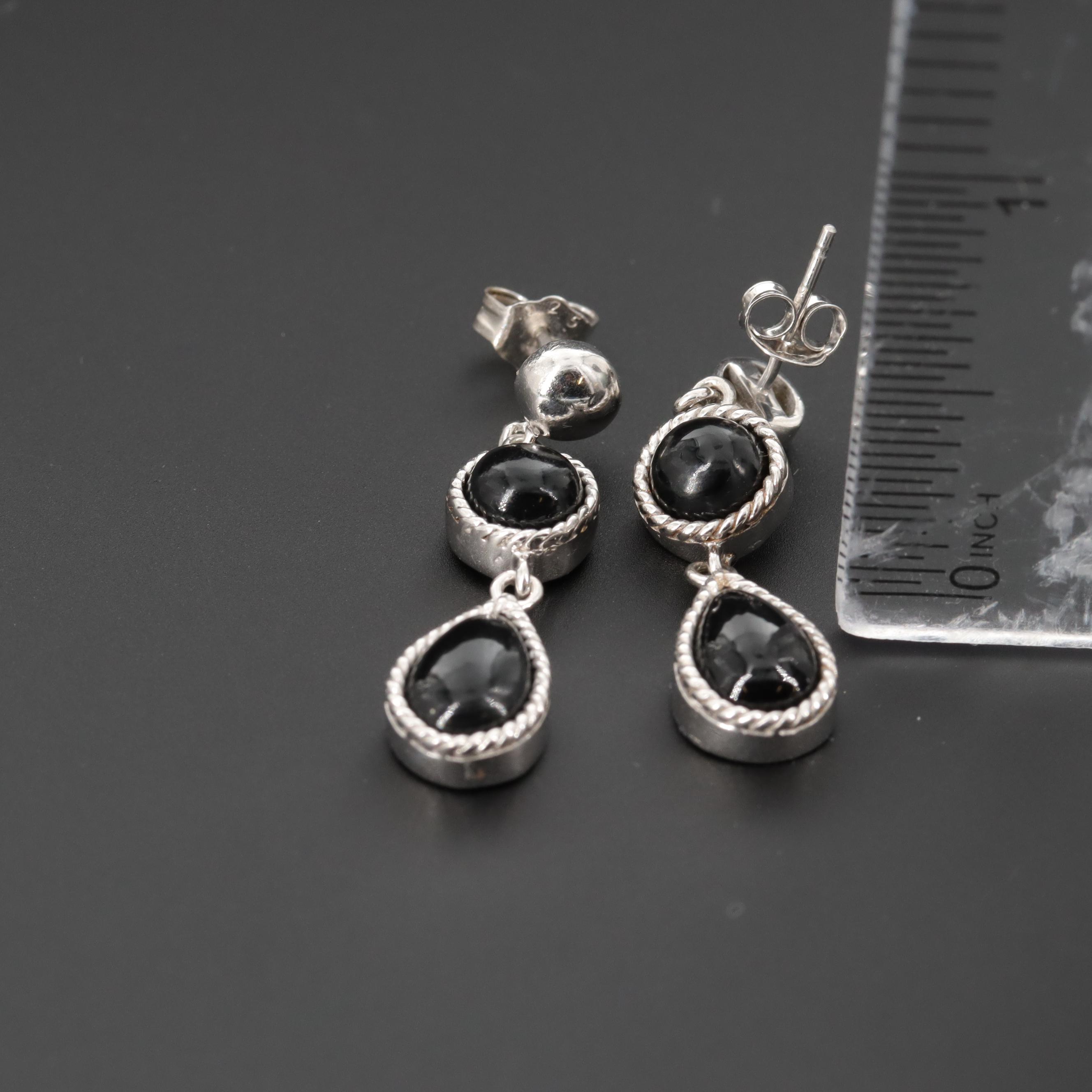 Sterling Silver Black Onyx Dangle Earrings EBTH