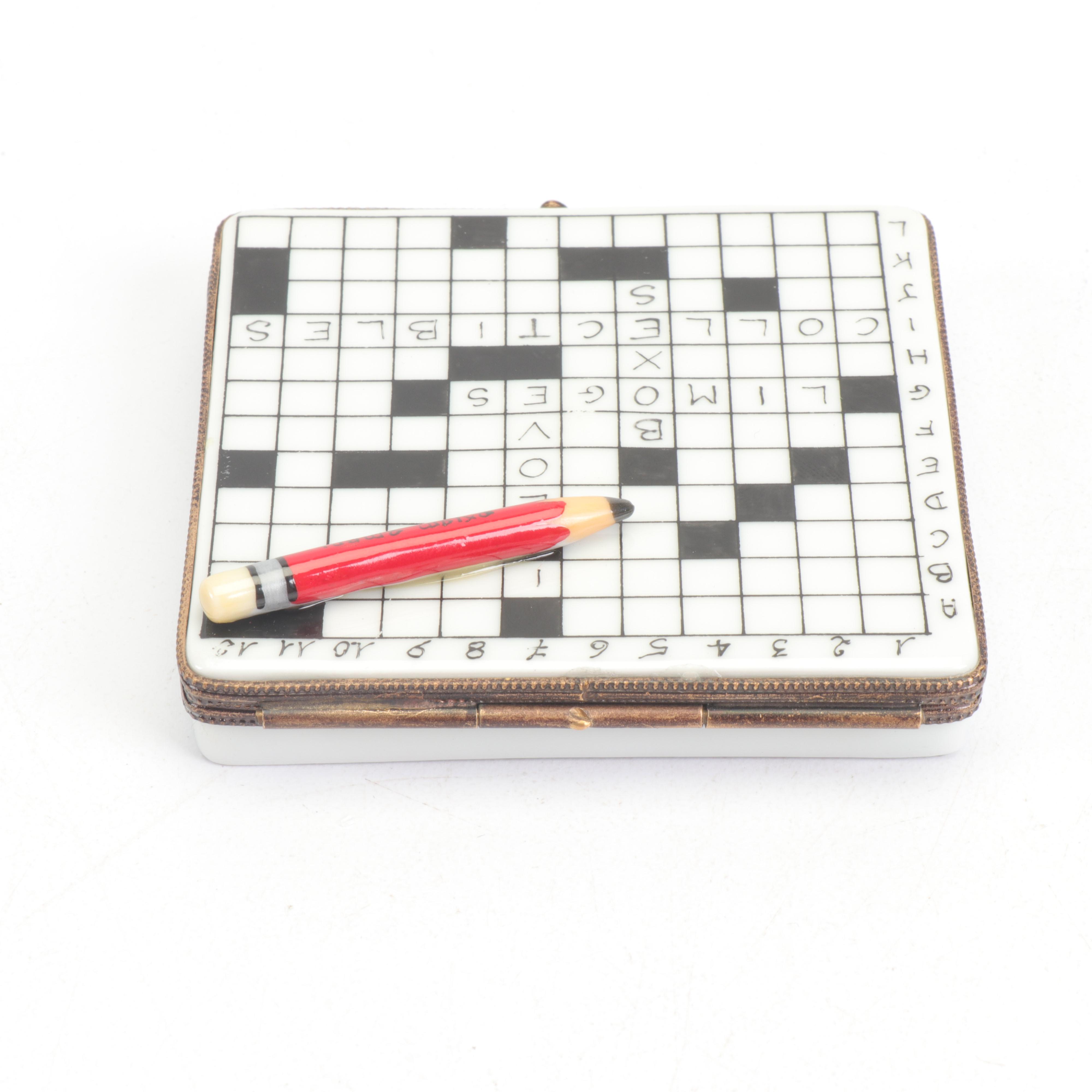 Hand Painted Limoges Porcelain Crossword Puzzle Trinket Box EBTH