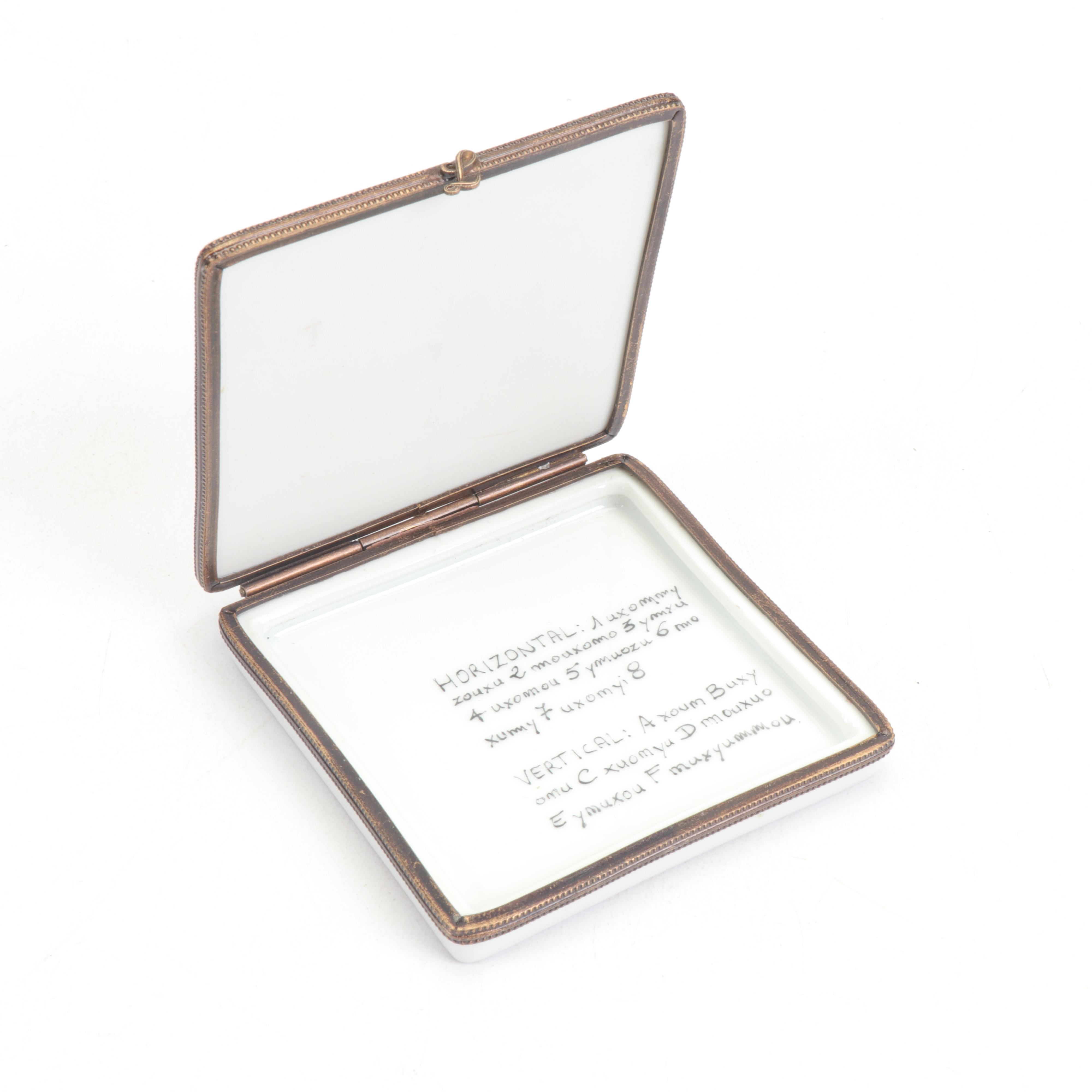 Hand Painted Limoges Porcelain Crossword Puzzle Trinket Box EBTH