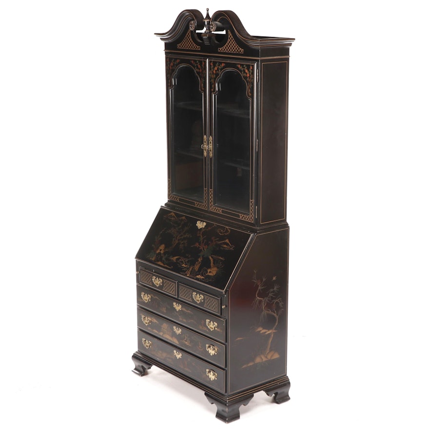 Federal Style Secretary Desk With Chinoiserie Gold Motif Circa