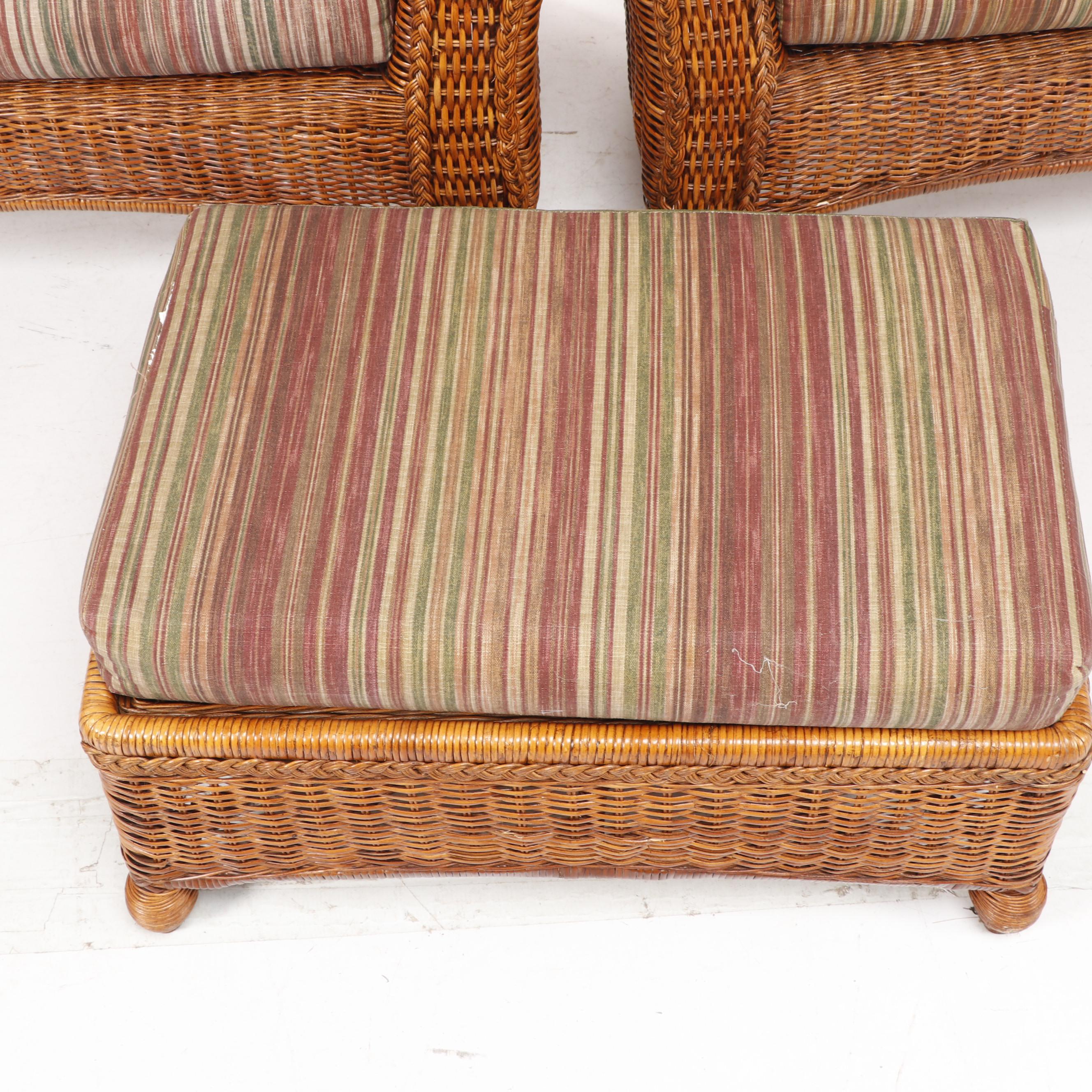 Pier 1 Oversized Woven Wicker Patio Chairs with Ottoman, Late 20th