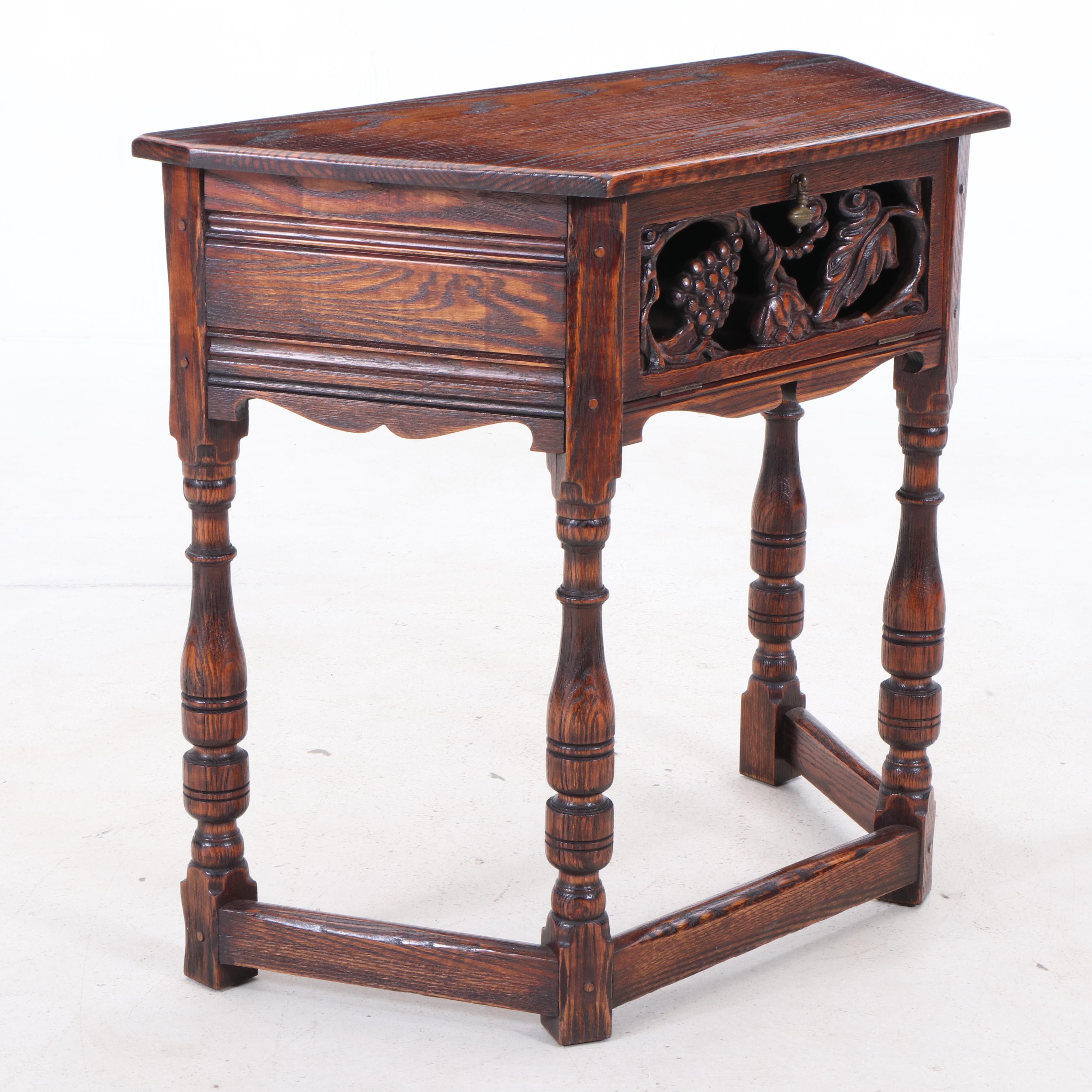 Tudor Style Jamestown Lounge "Feudal Oak" Console Table, 1940s EBTH