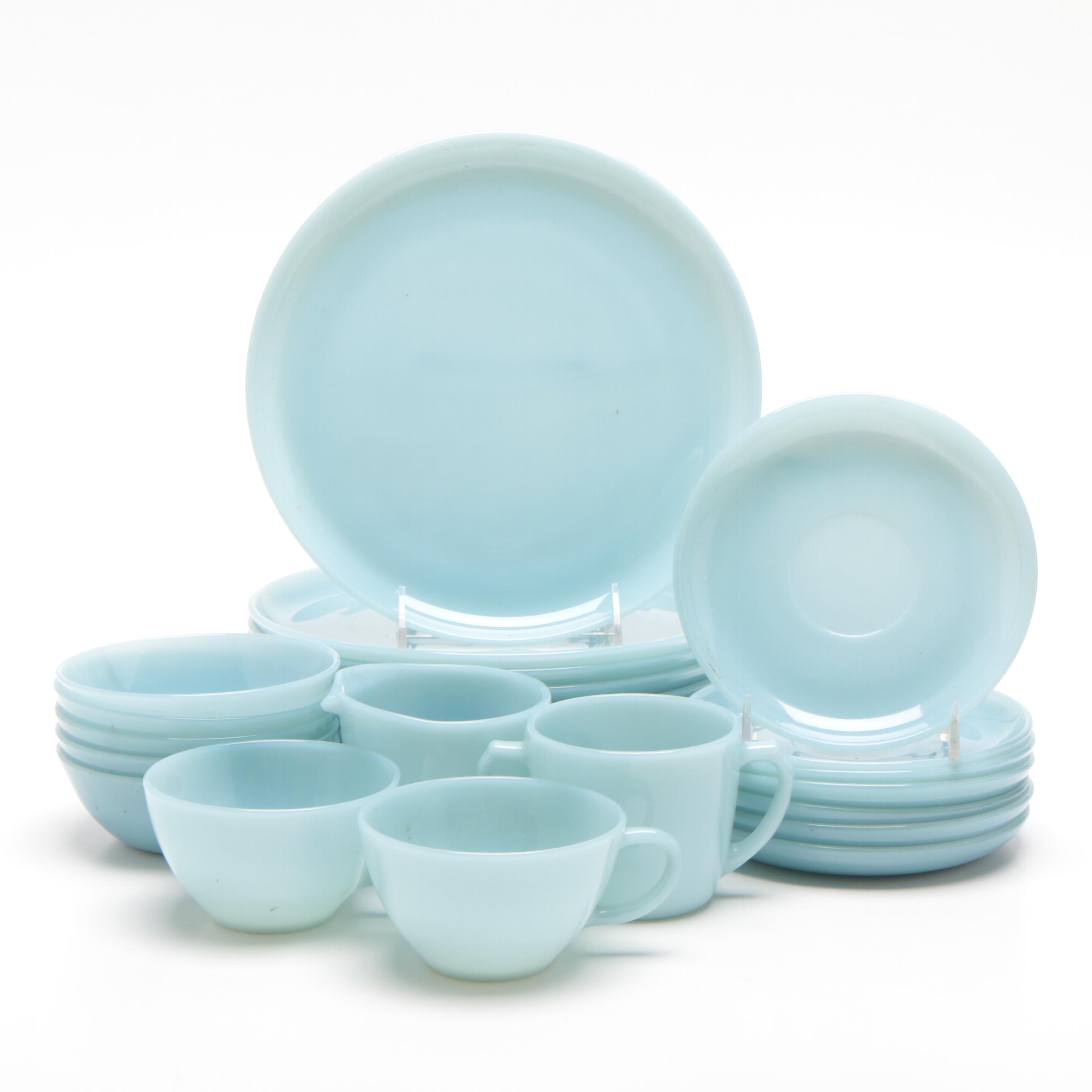 Turquoise Blue Anchor Hocking FireKing Glass Dinnerware, 1950s EBTH