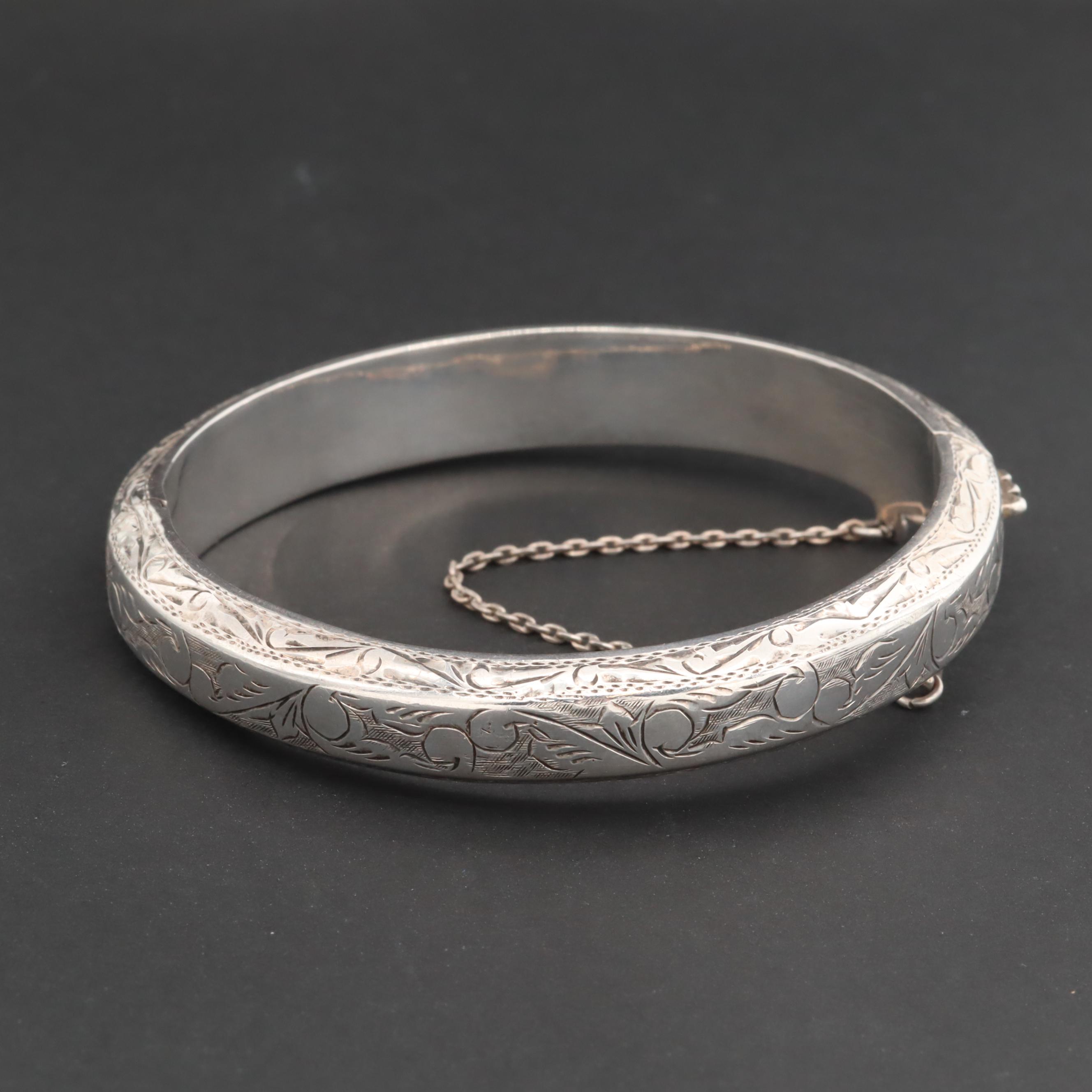 Engraved Sterling Silver Bangle Bracelet | EBTH