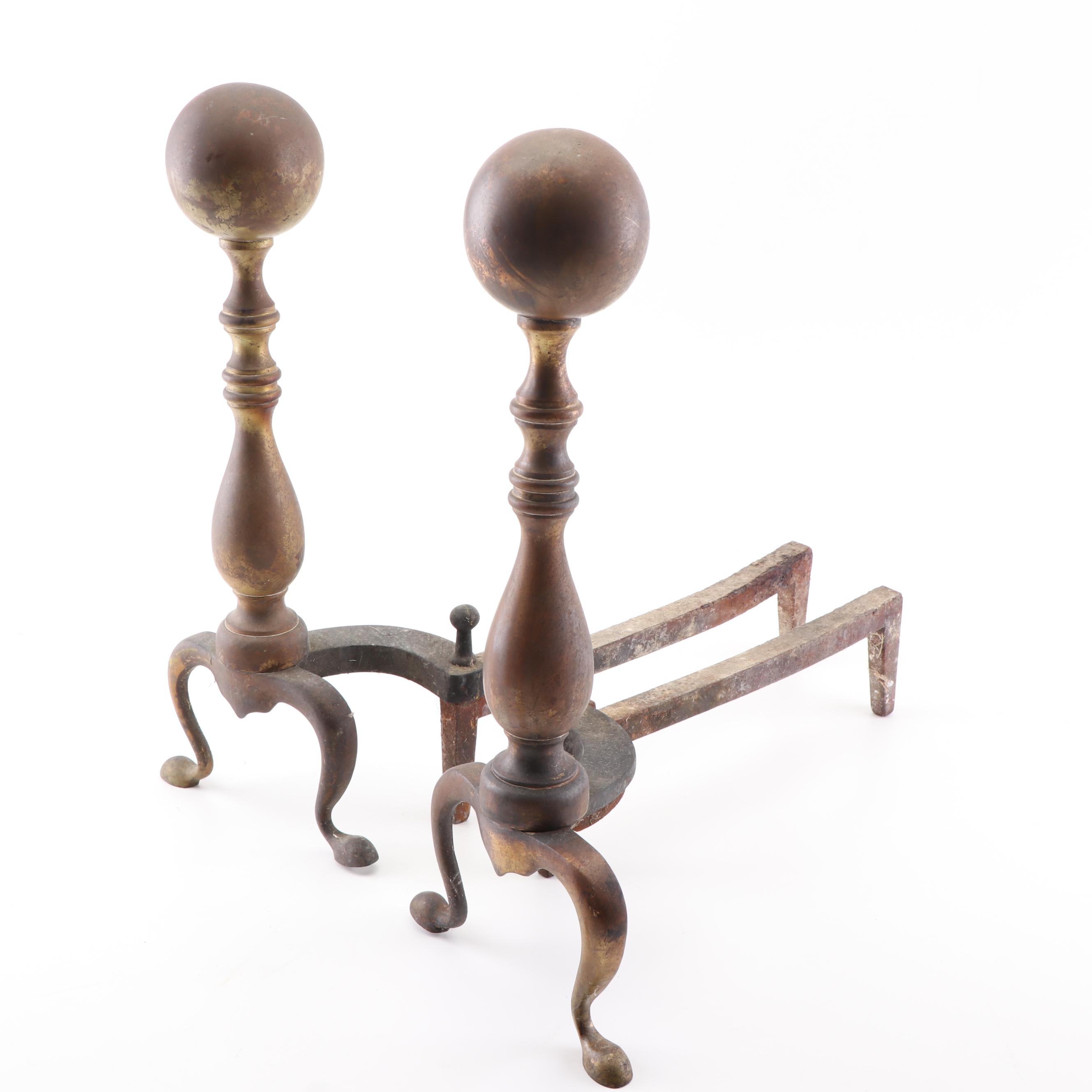 Cast Iron and Plated Brass Fireplace Accessories, Mid20th Century EBTH