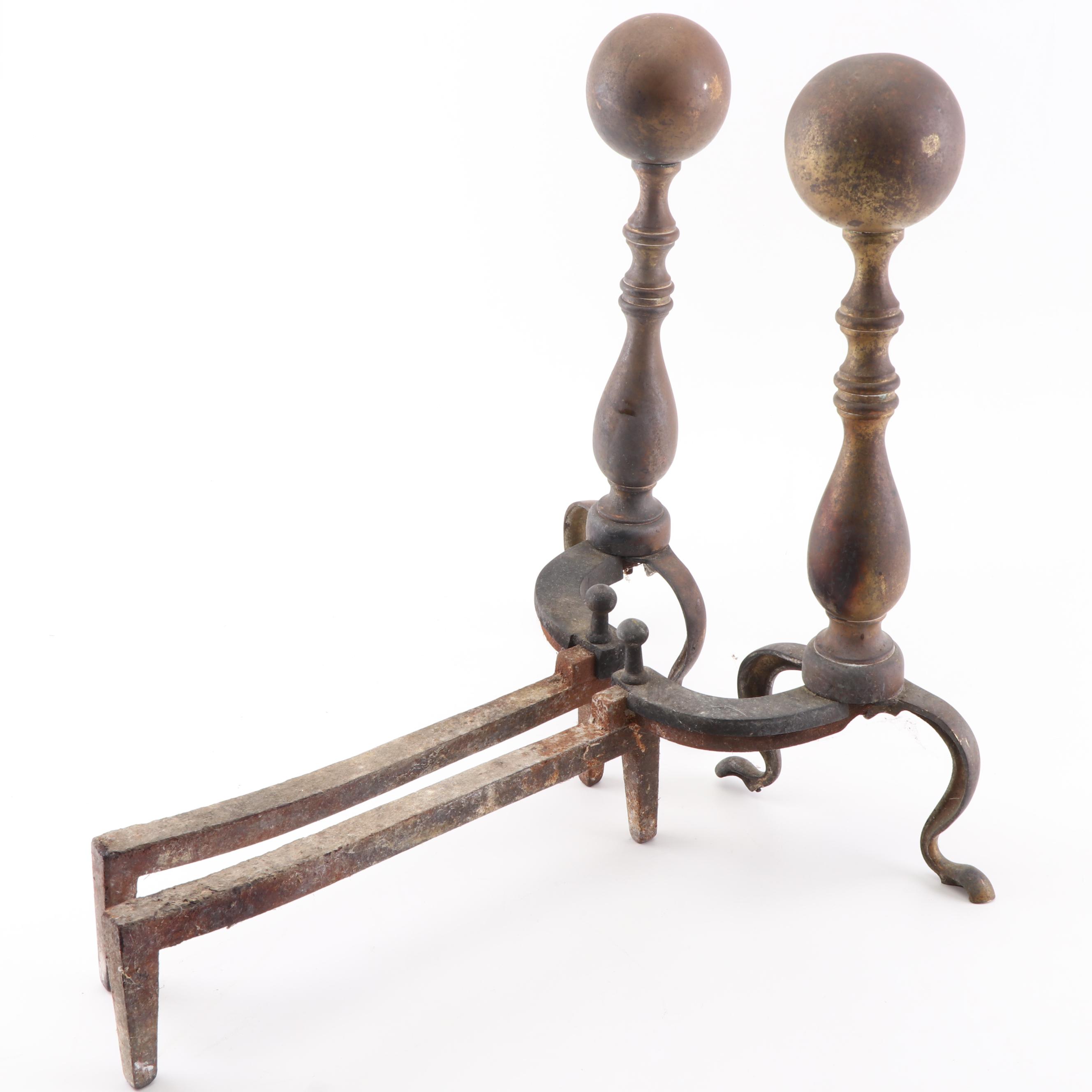 Cast Iron and Plated Brass Fireplace Accessories, Mid20th Century EBTH