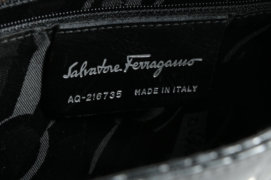 Salvatore Ferragamo Gancini Black Crocodile Embossed Patent Leather ...